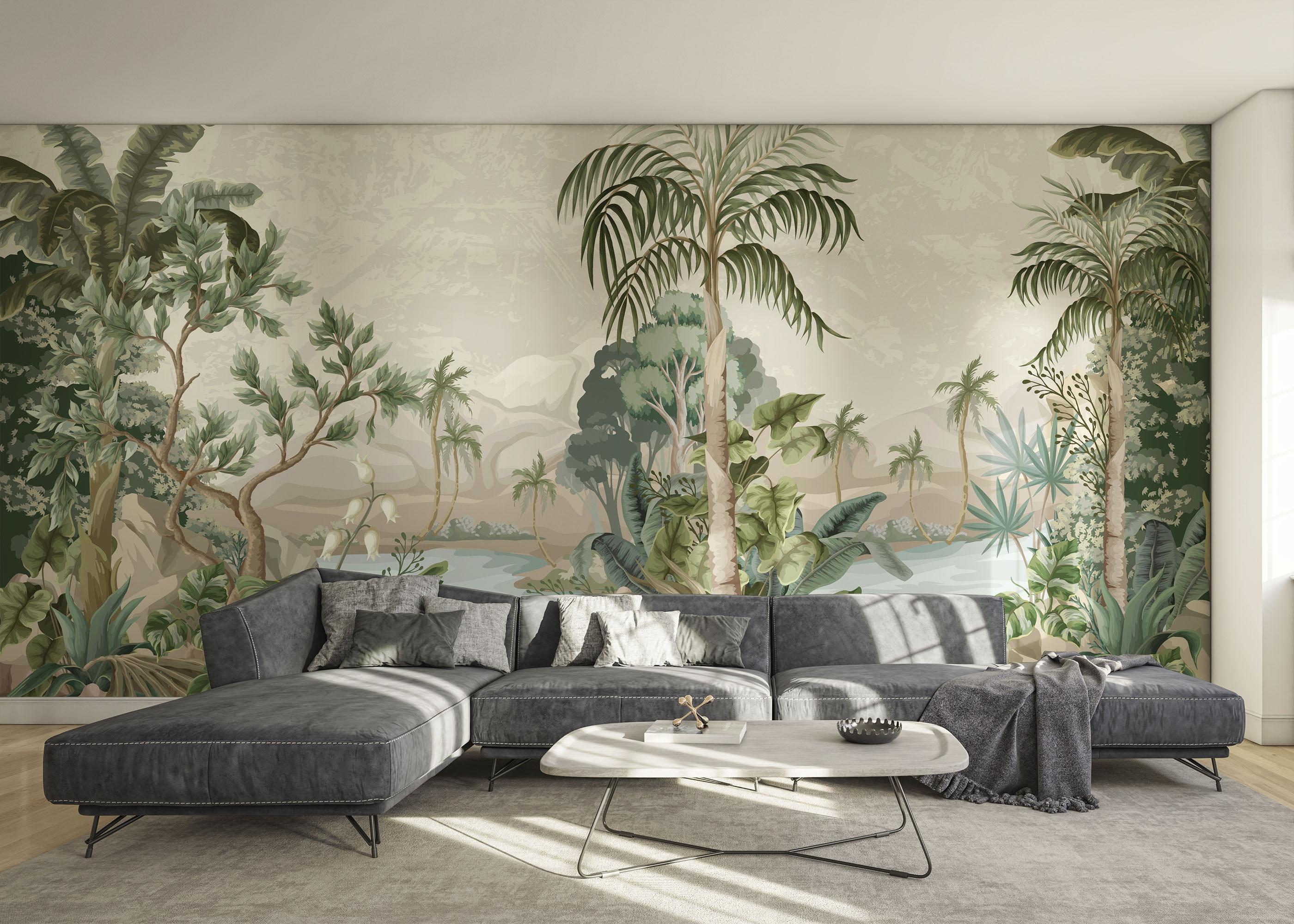 Fototapete Jungle Palm Lake mockup 0