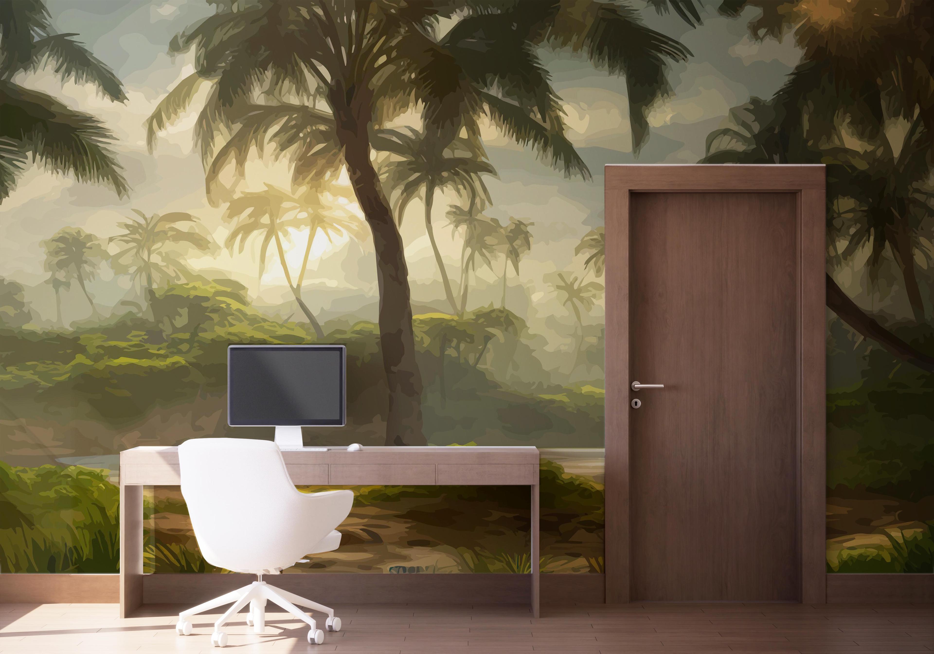 Fototapete Foggy Palm Jungle mockup 1