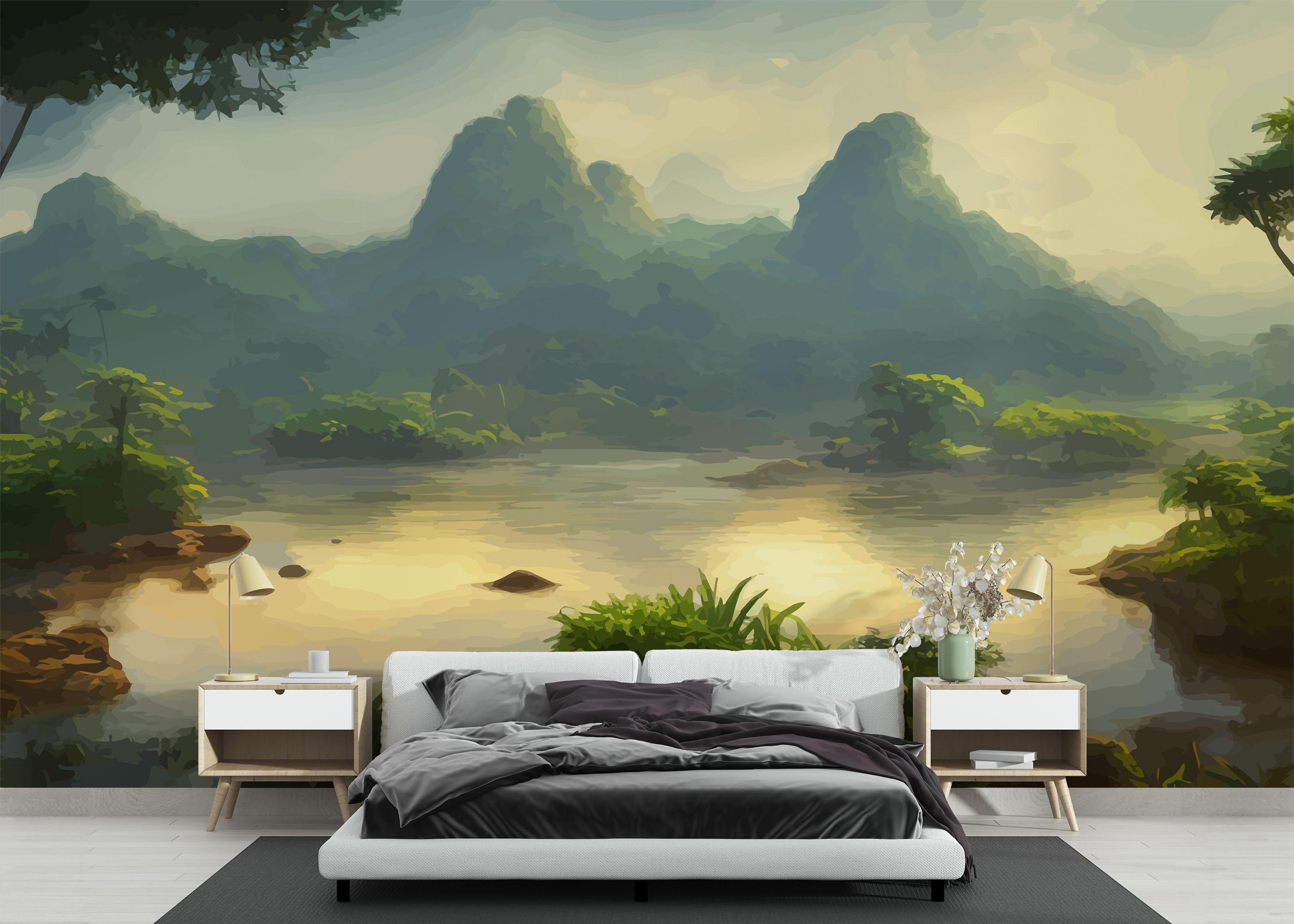 Fototapete Beautiful Jungle Lake mockup 3