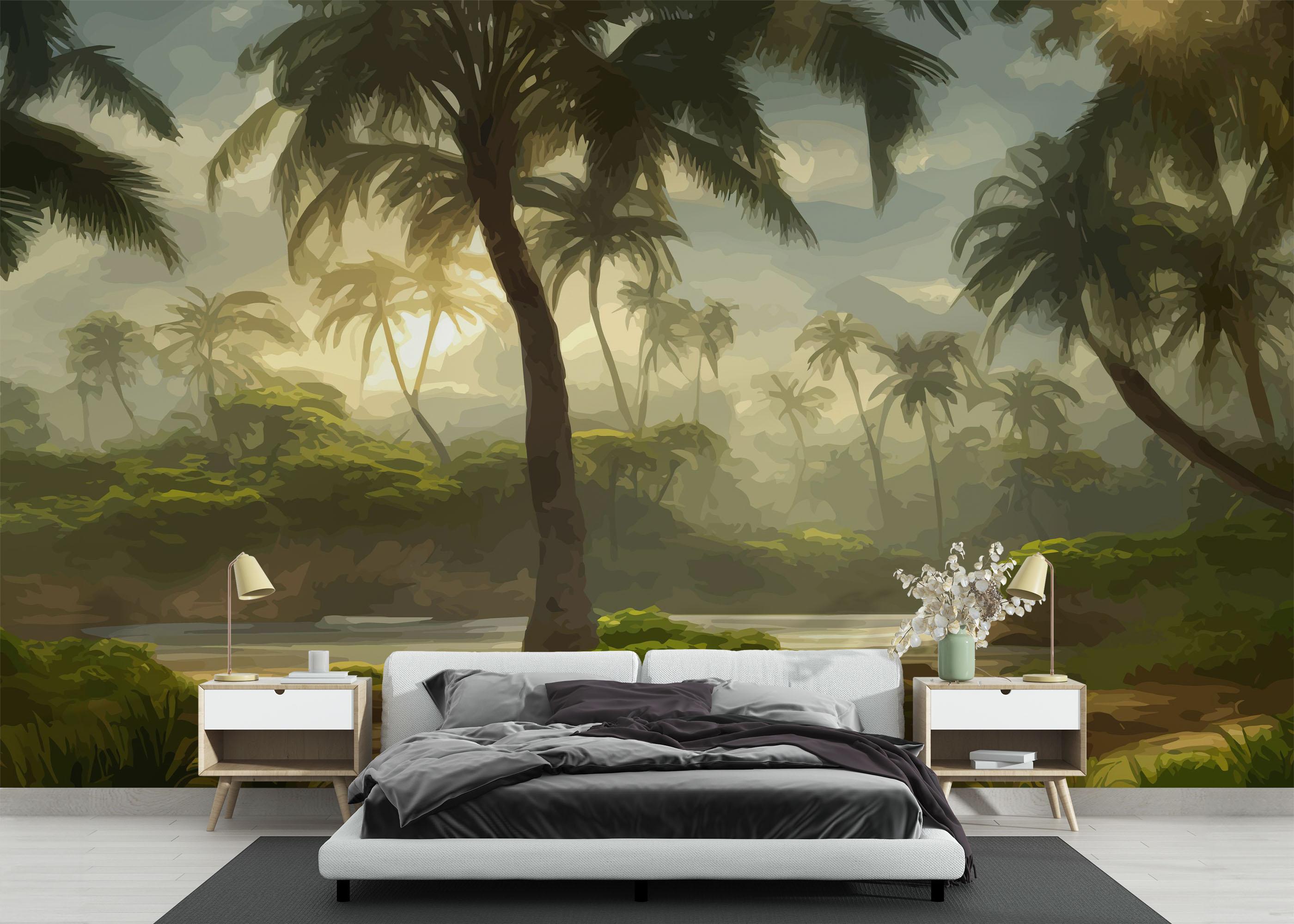 Fototapete Foggy Palm Jungle mockup 3