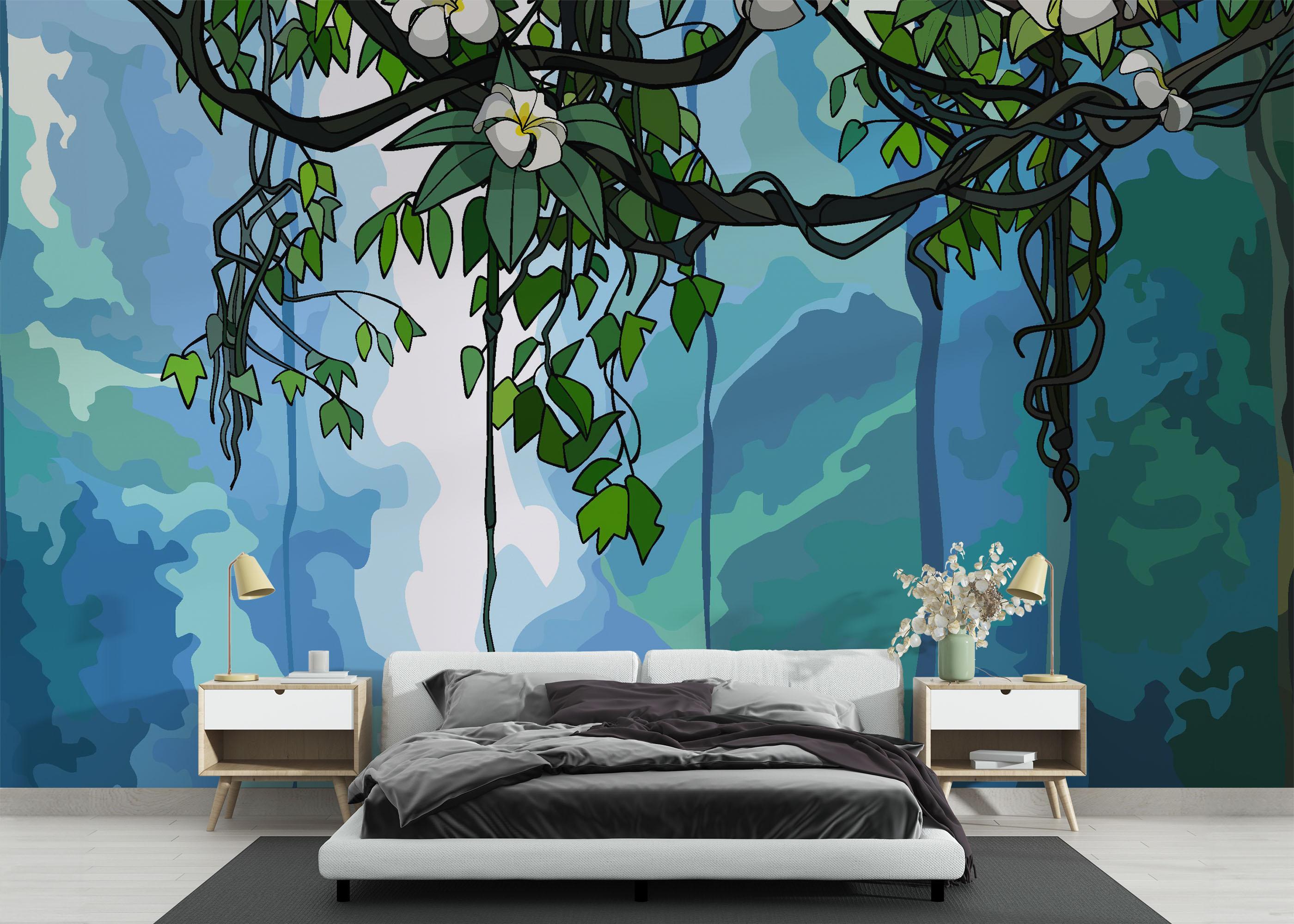 Fototapete Jungle Falling Flower mockup 3