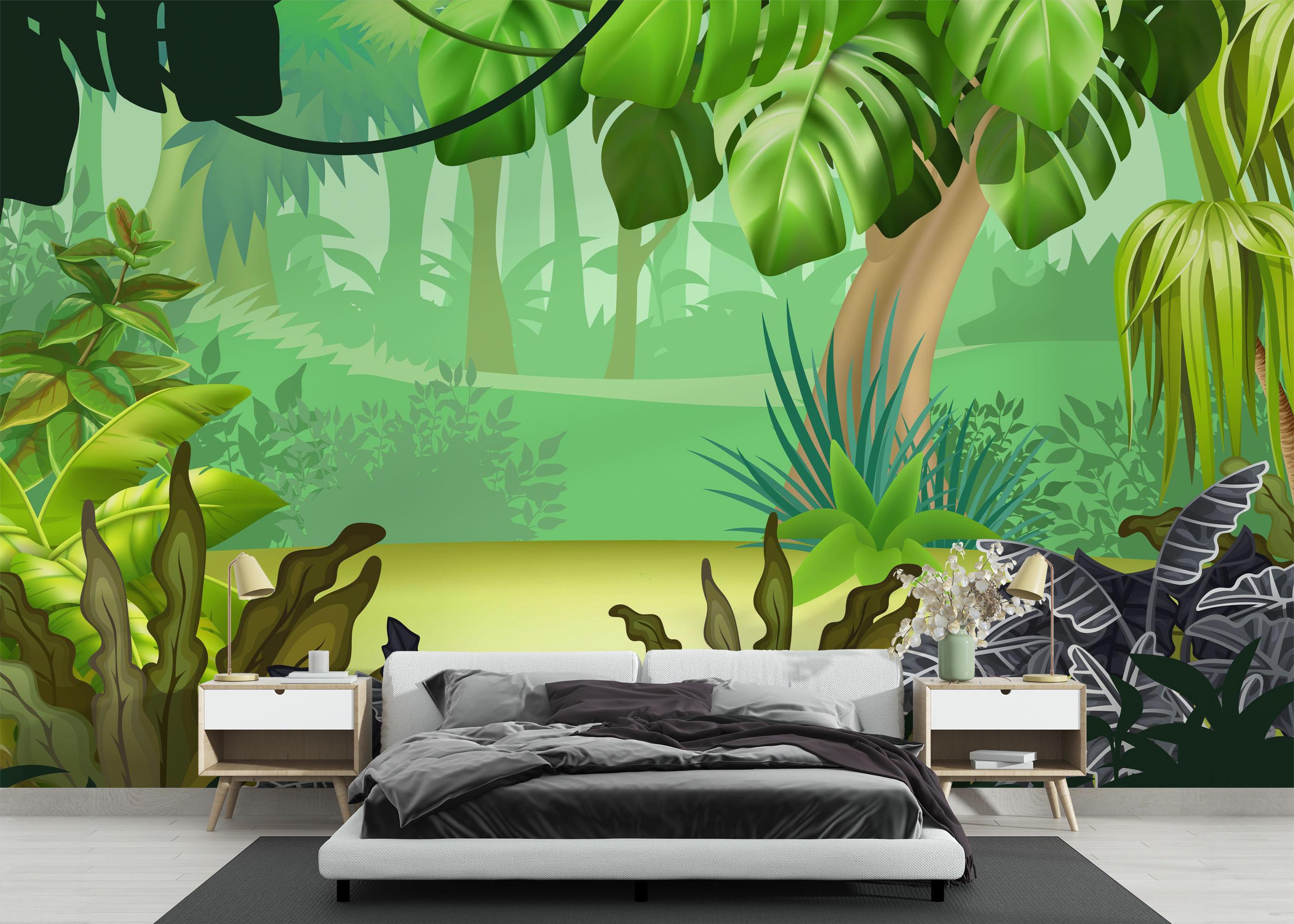Fototapete Jungle Green Grey mockup 3