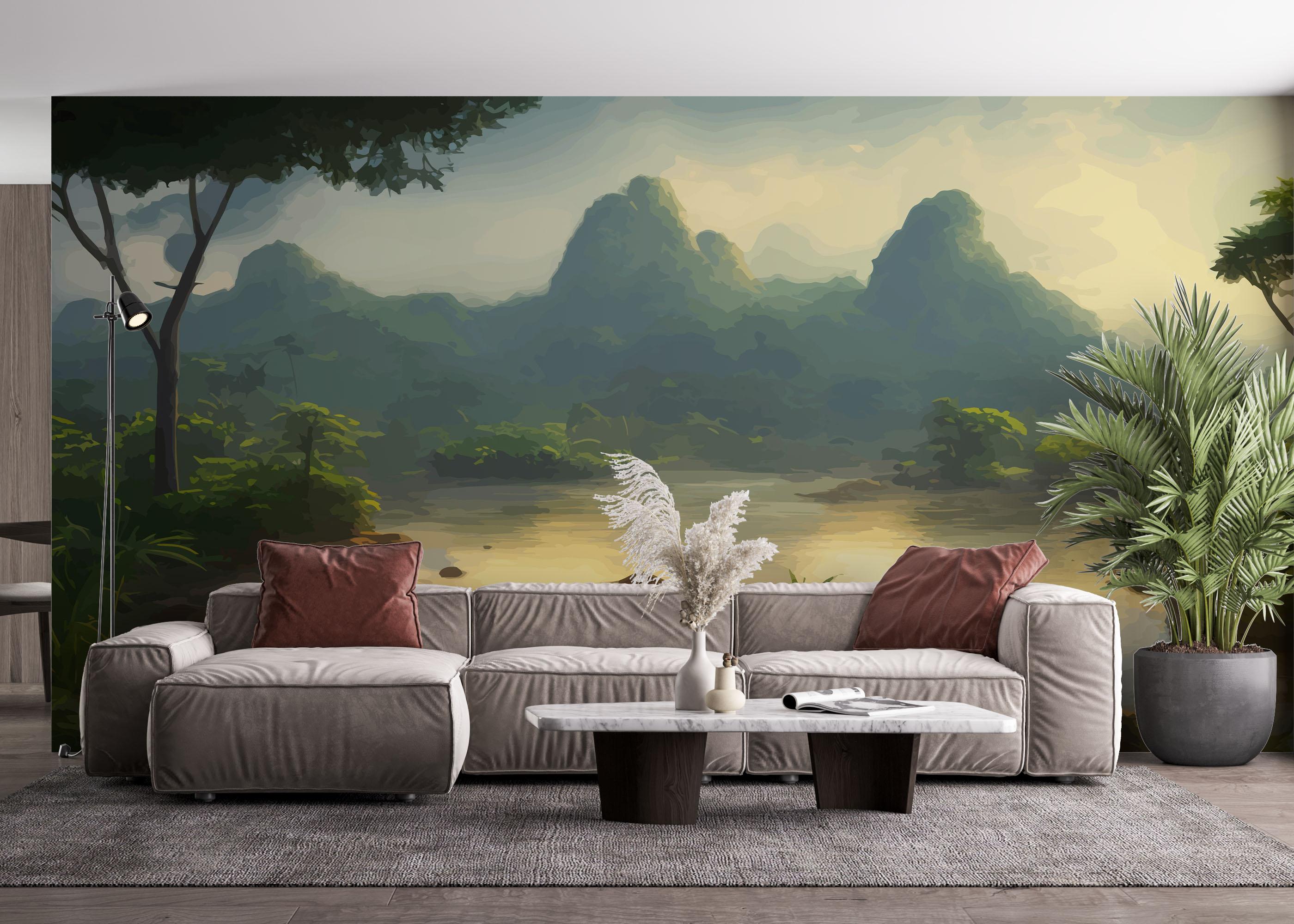 Fototapete Beautiful Jungle Lake mockup 4