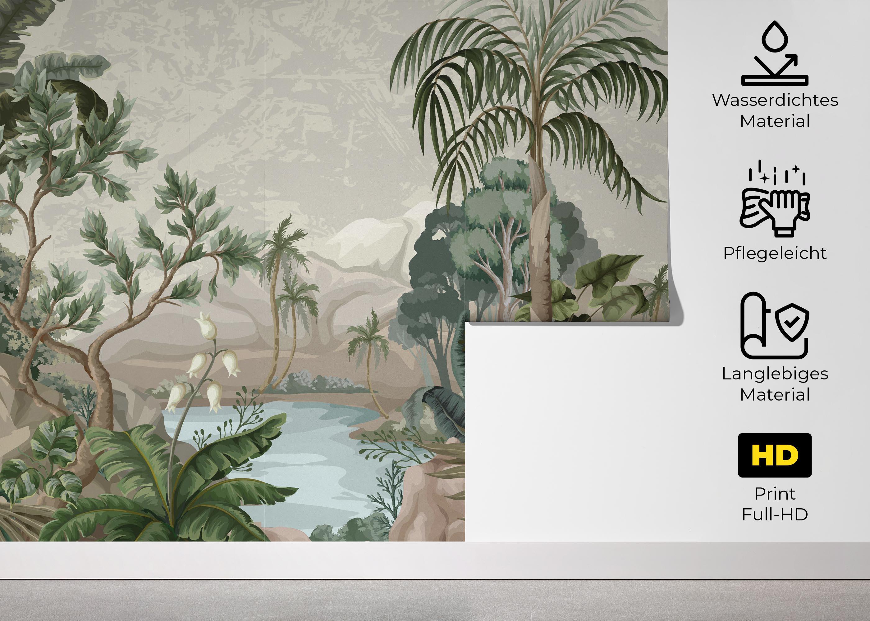 Fototapete Jungle Palm Lake mockup 5