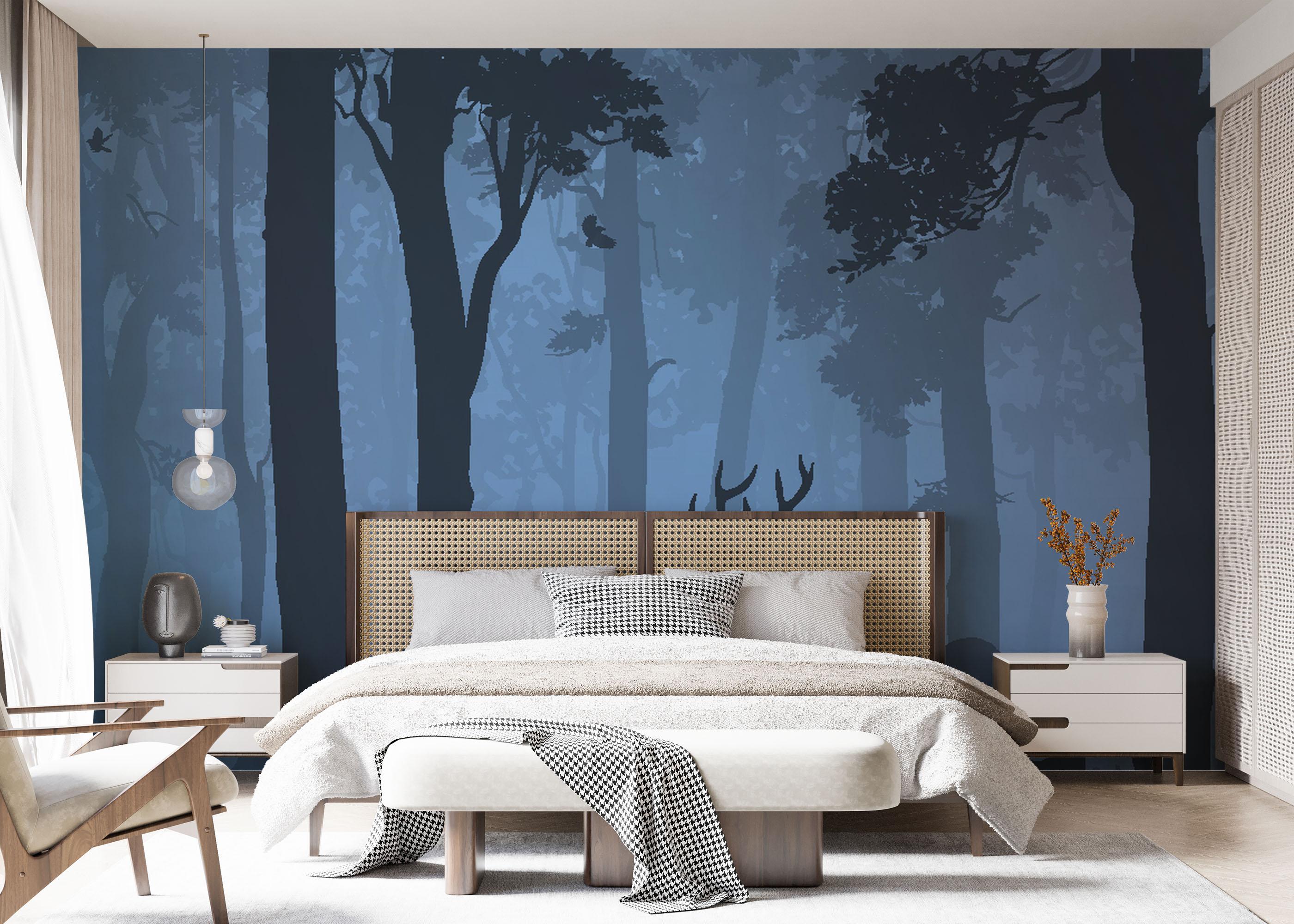 Fototapete Blue Forest Deer mockup 7