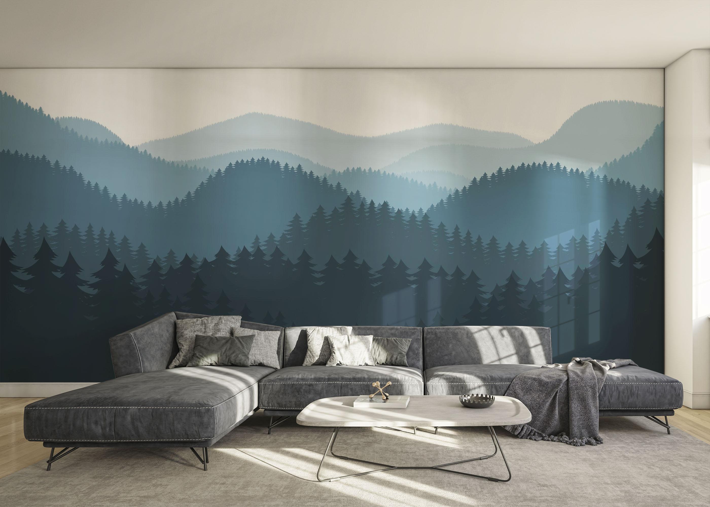 Fototapete Blue Forest Cartoon mockup 0