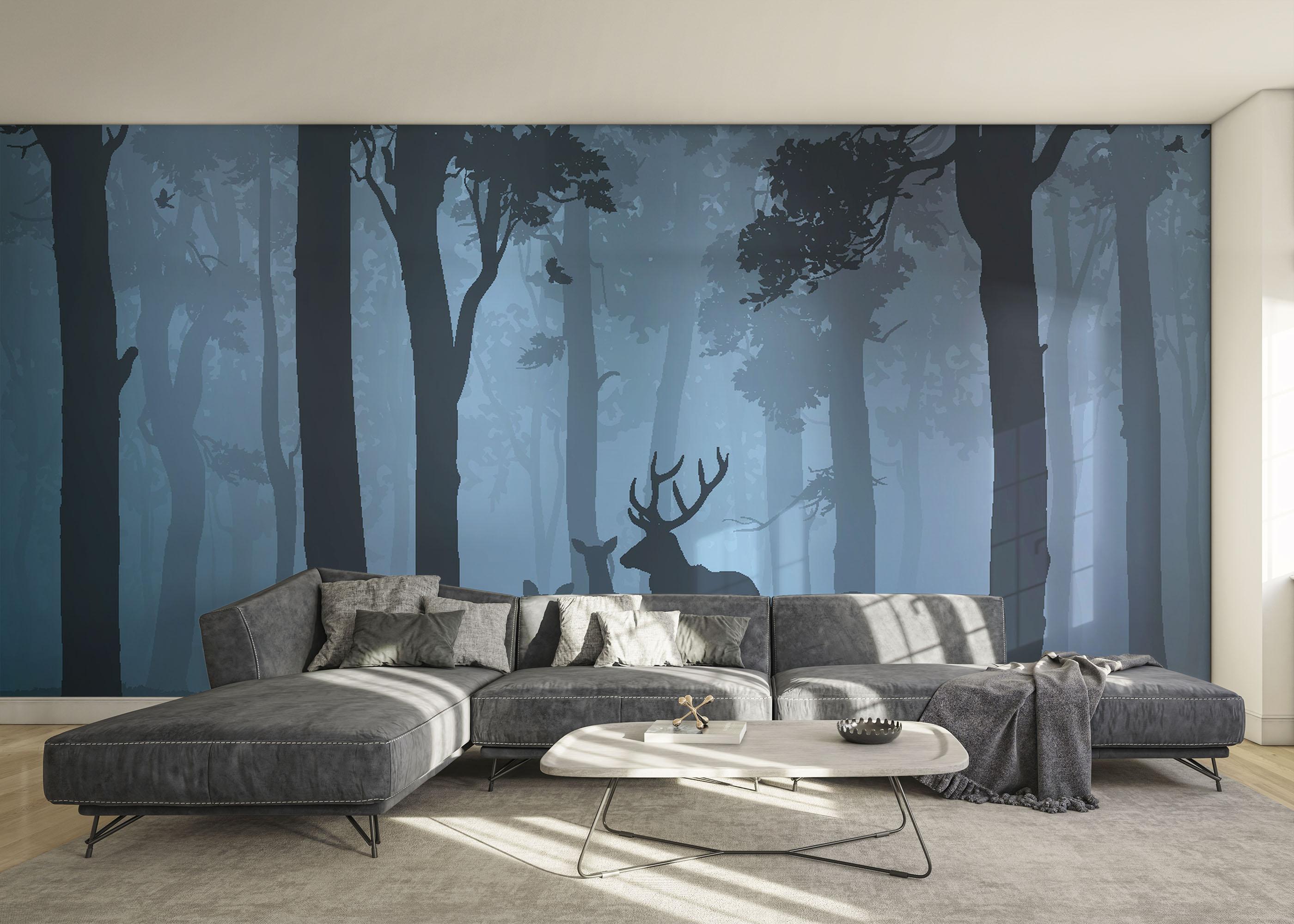 Fototapete Blue Forest Deer mockup 0