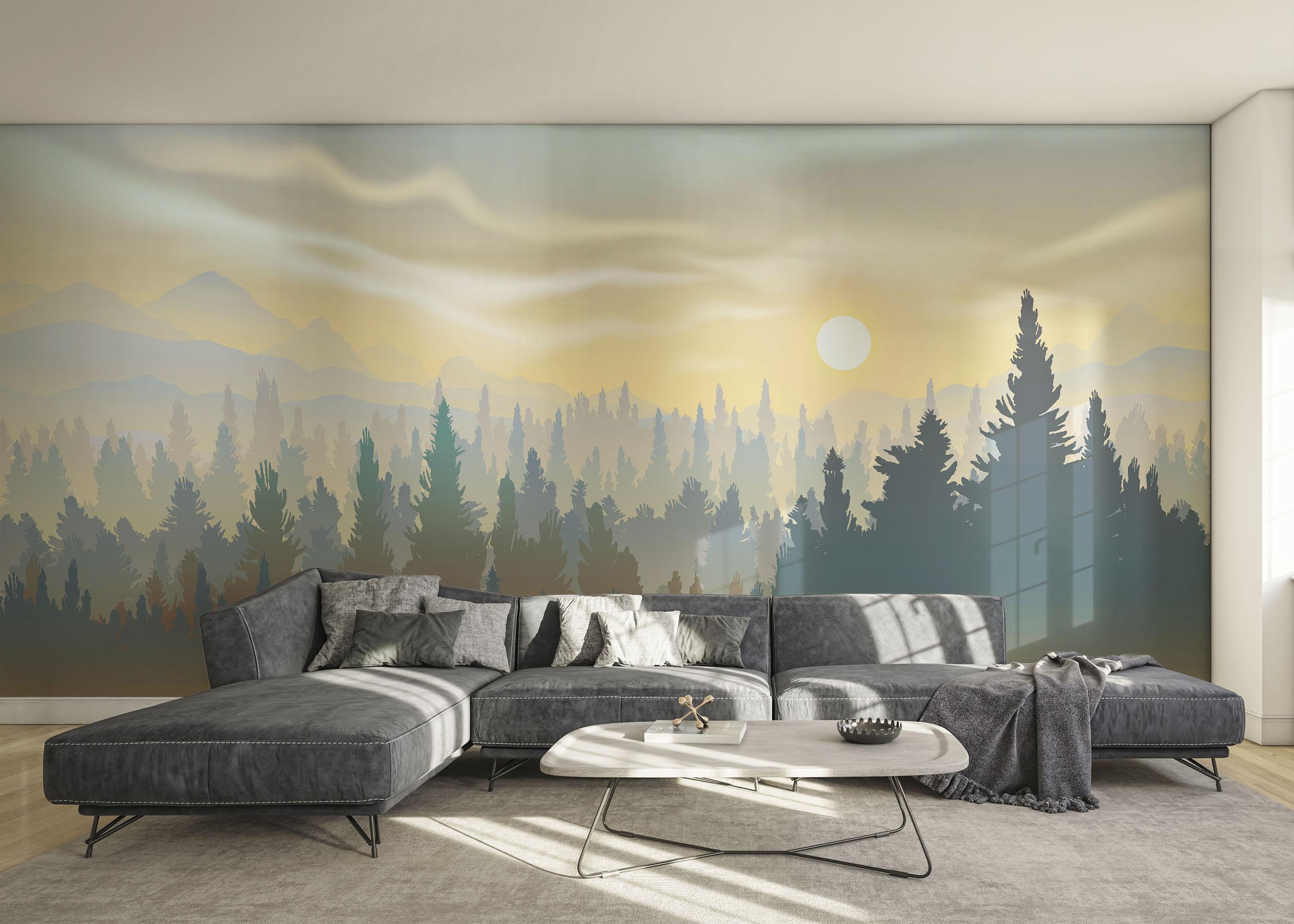 Fototapete Cream Foggy Forest mockup 0