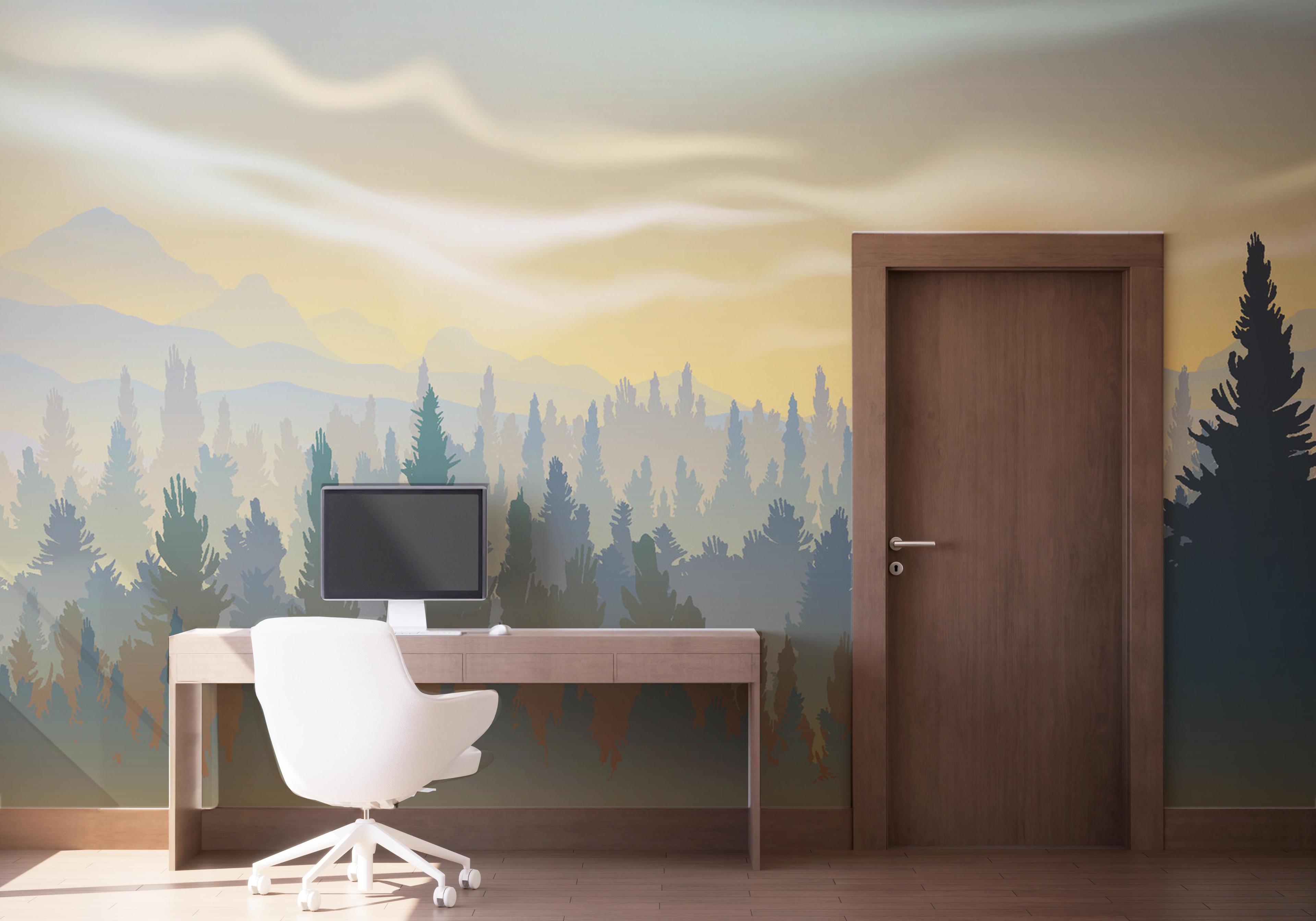 Fototapete Cream Foggy Forest mockup 1