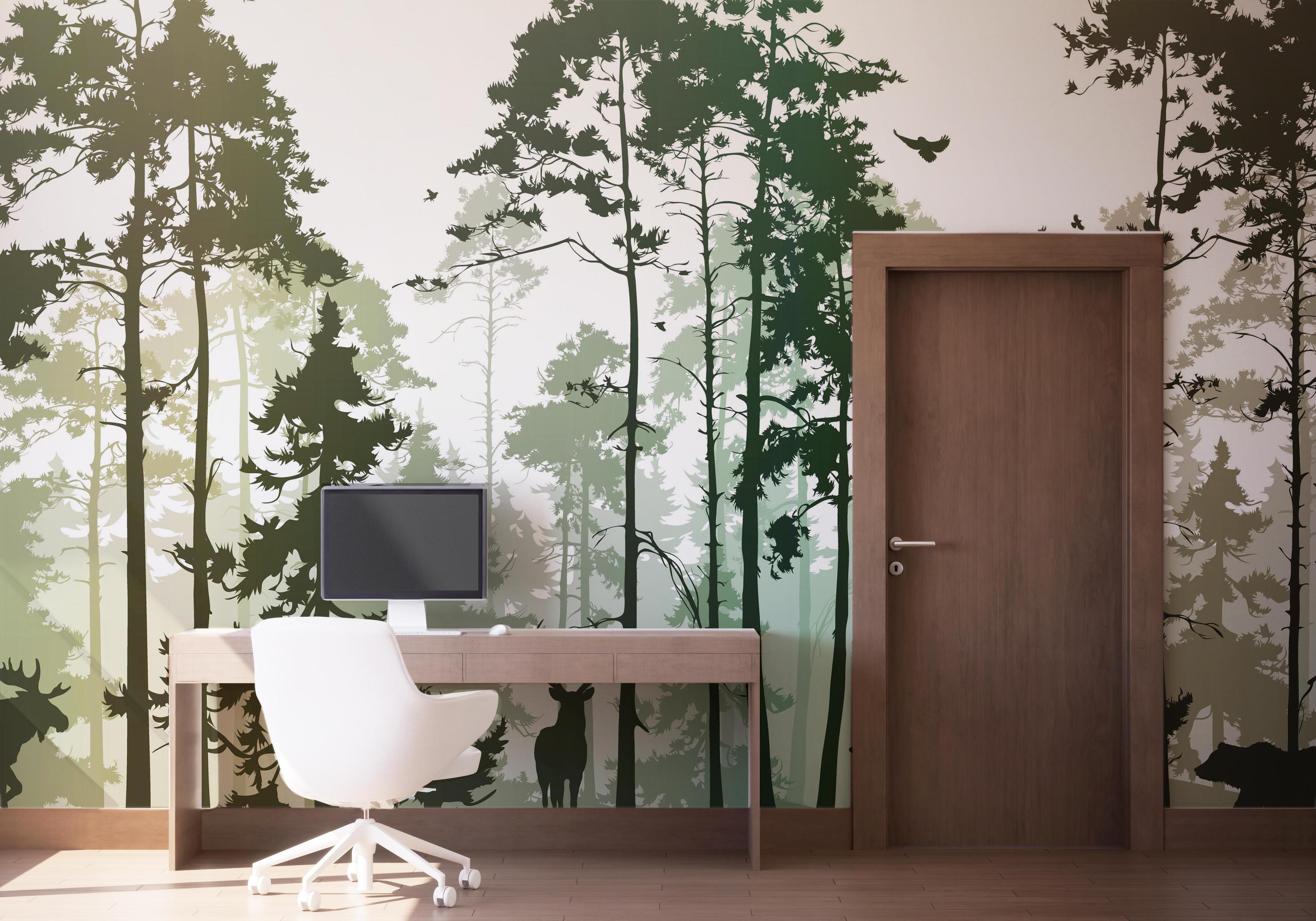 Fototapete Foggy Yellow Forest mockup 1