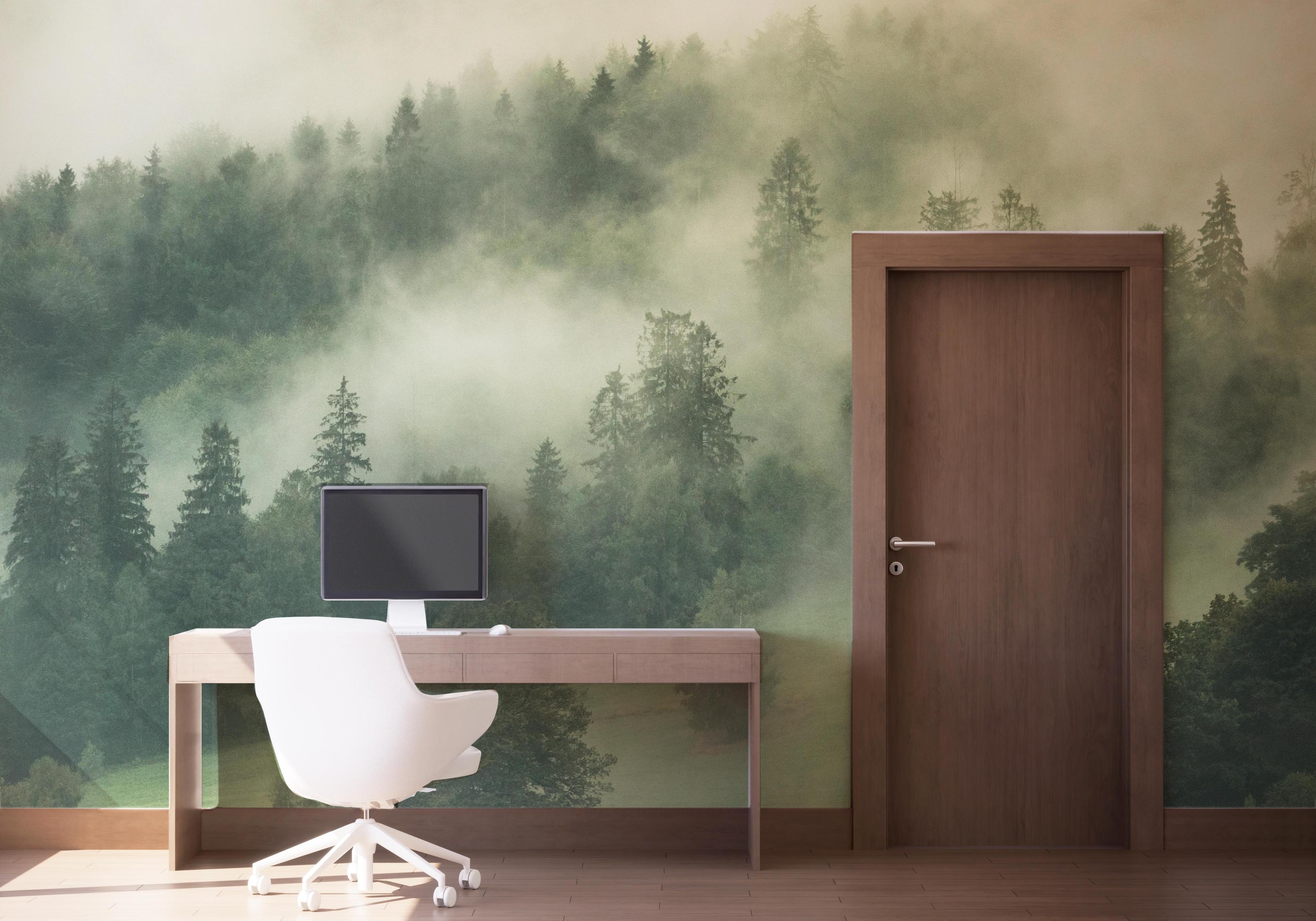 Fototapete Green Forest Fog mockup 1
