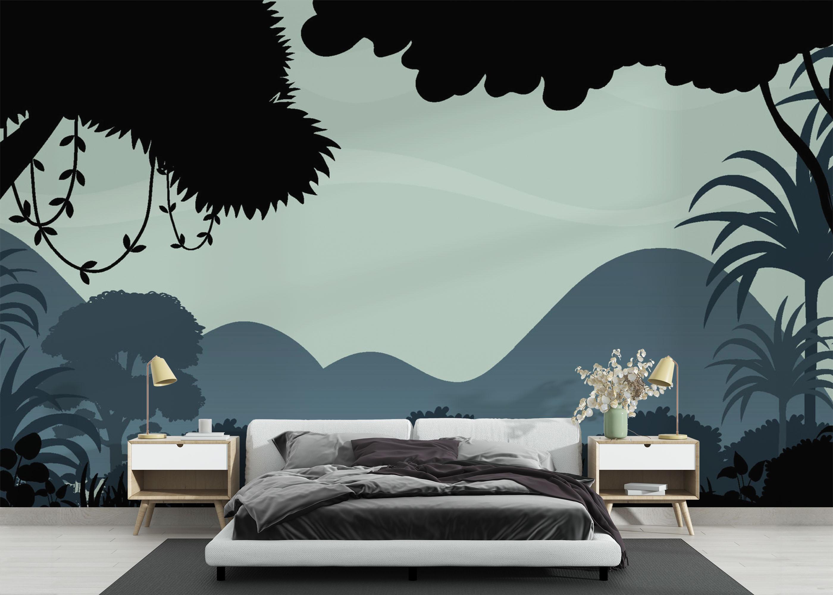 Fototapete Black Blue Forest mockup 3