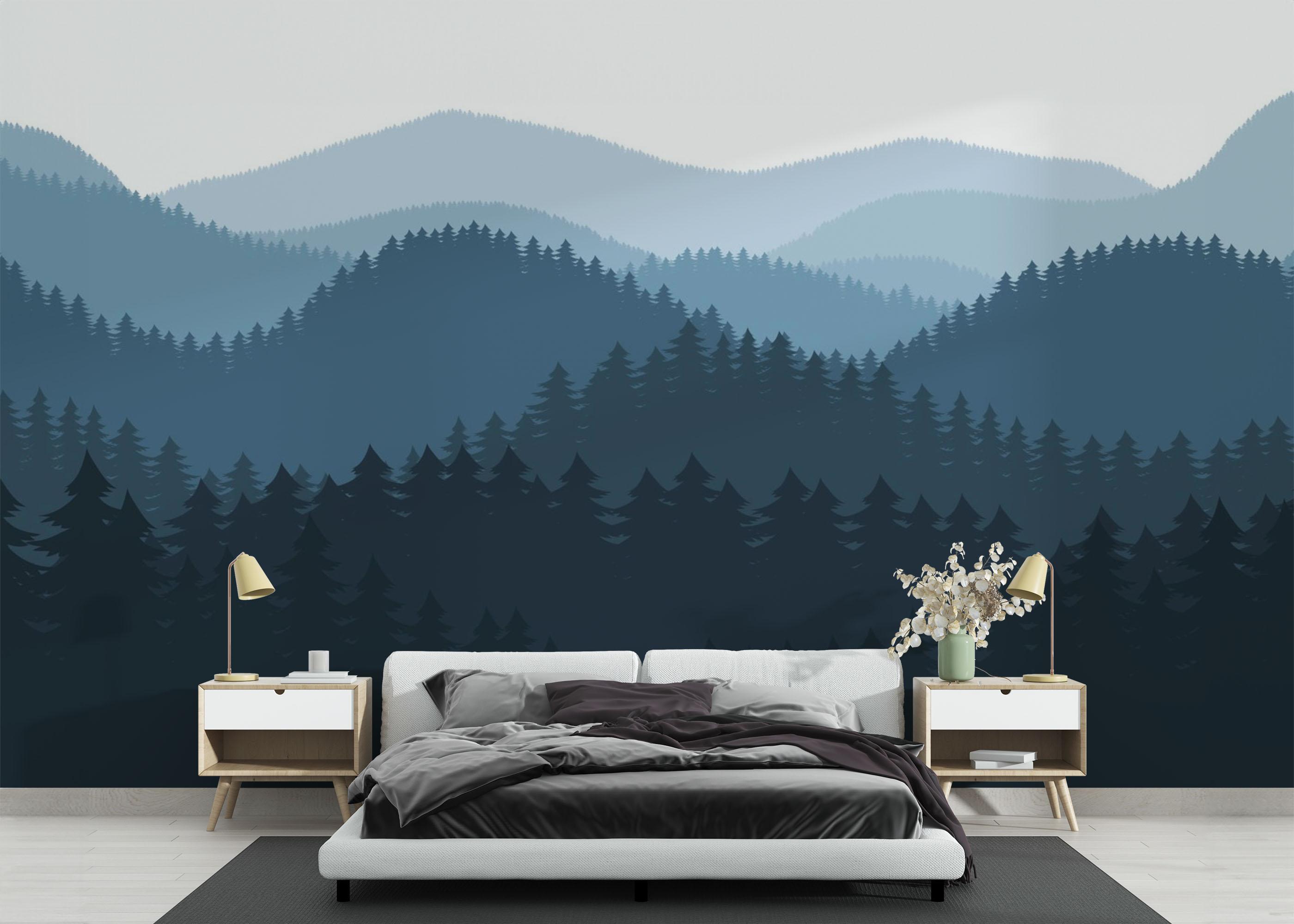Fototapete Blue Forest Cartoon mockup 3