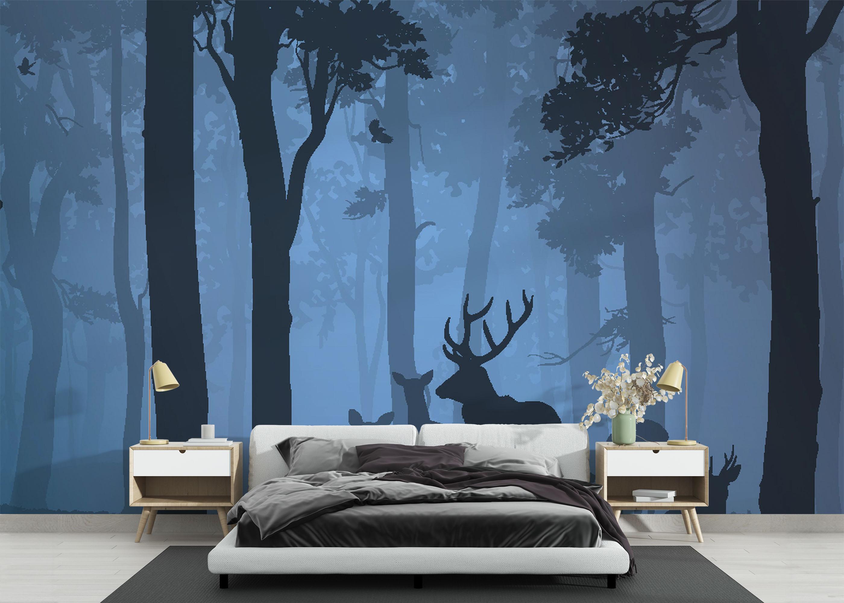 Fototapete Blue Forest Deer mockup 3