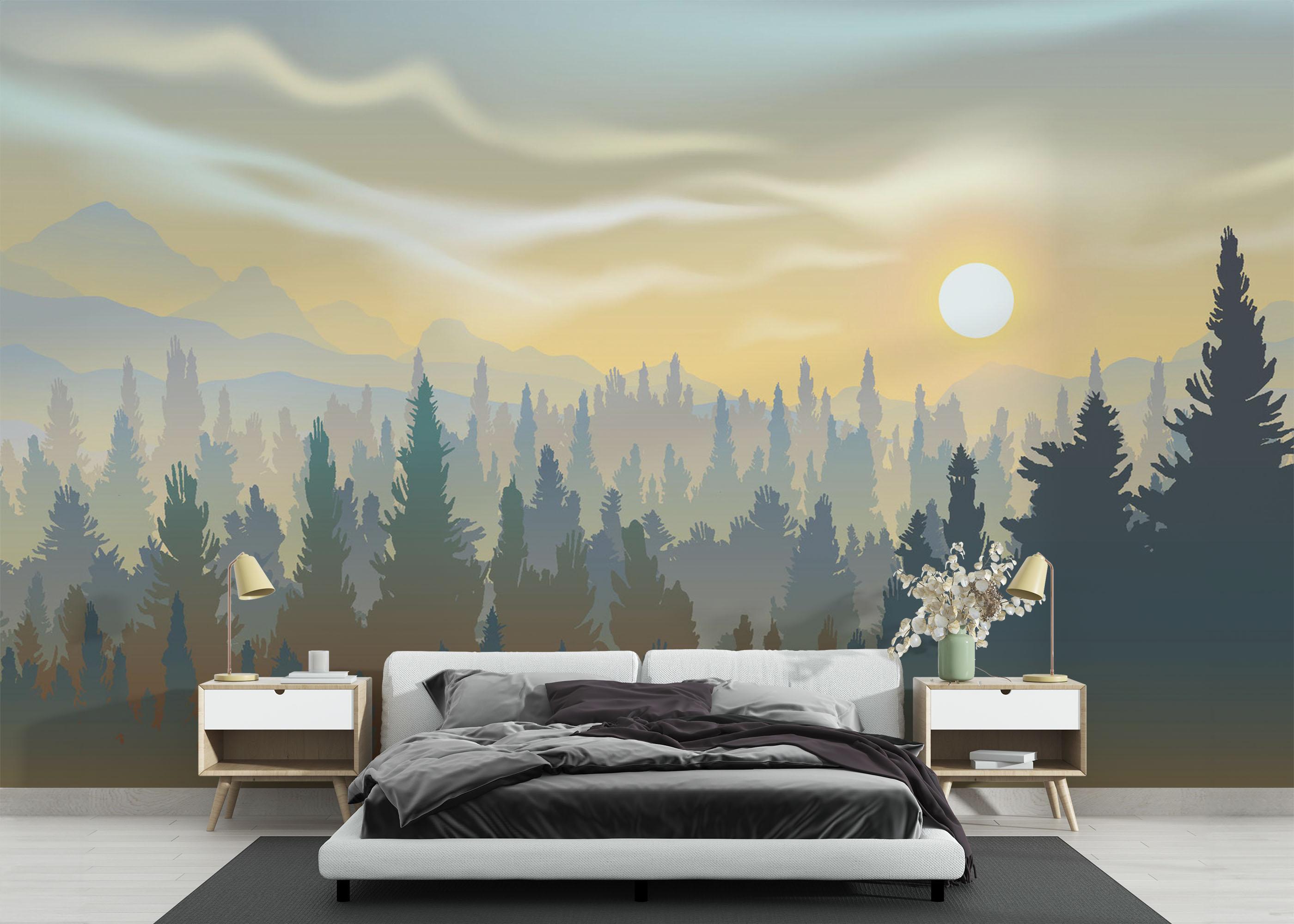 Fototapete Cream Foggy Forest mockup 3