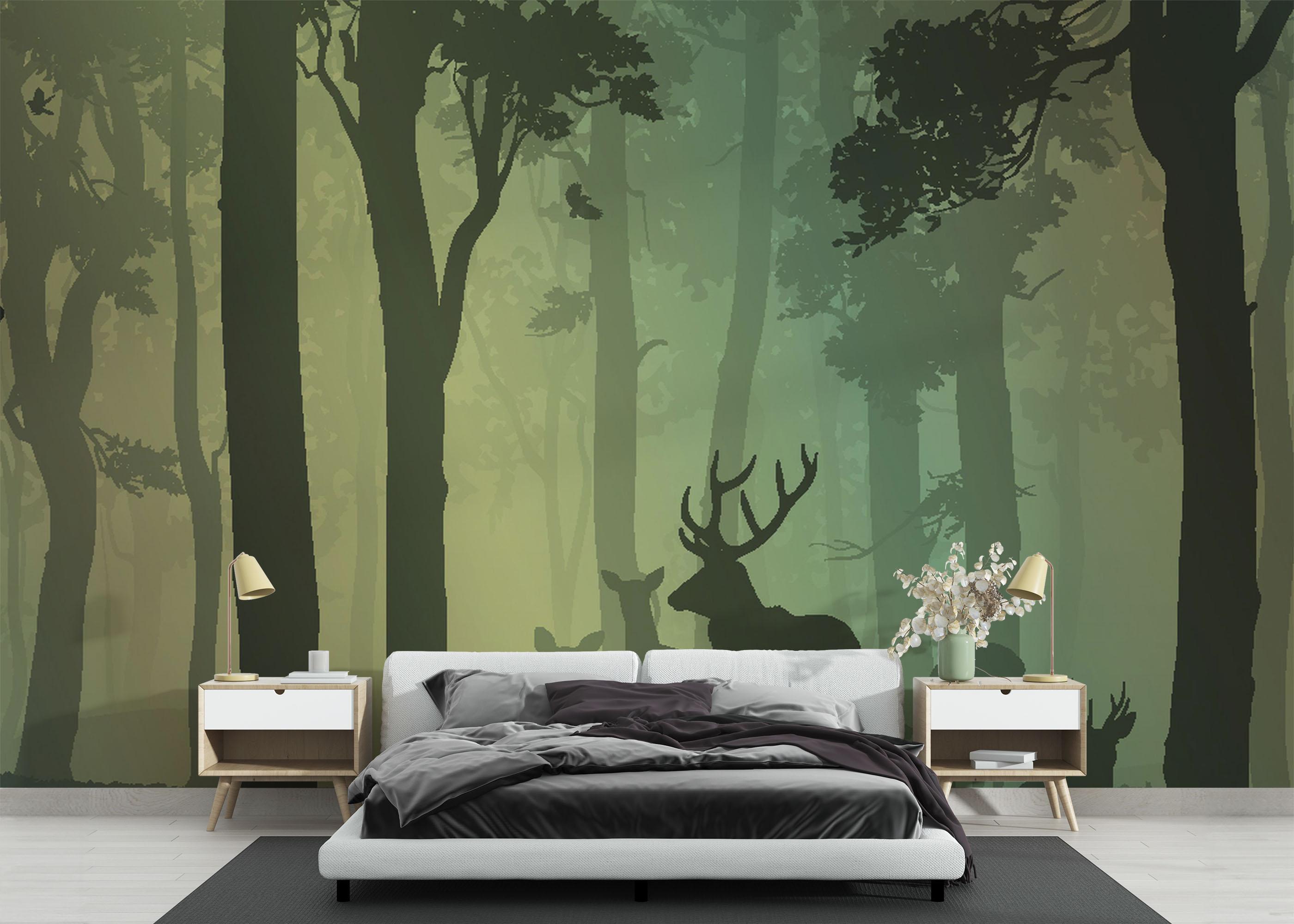 Fototapete Green Forest Deer mockup 3