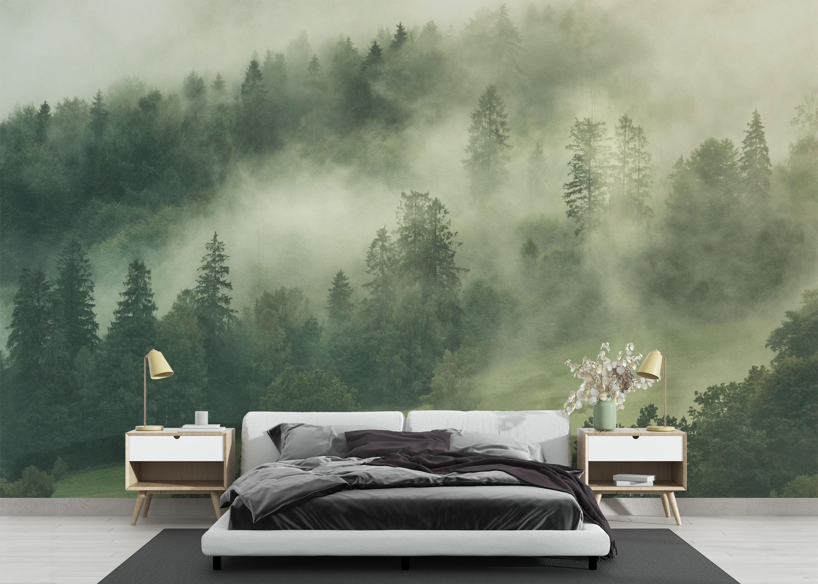 Fototapete Green Forest Fog mockup 3