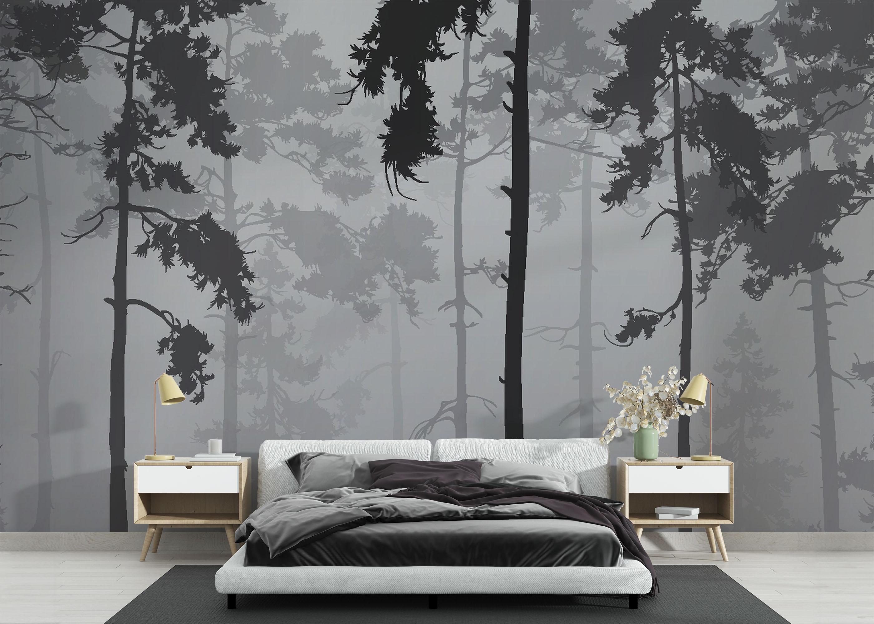 Fototapete Grey Foggy Forest mockup 3
