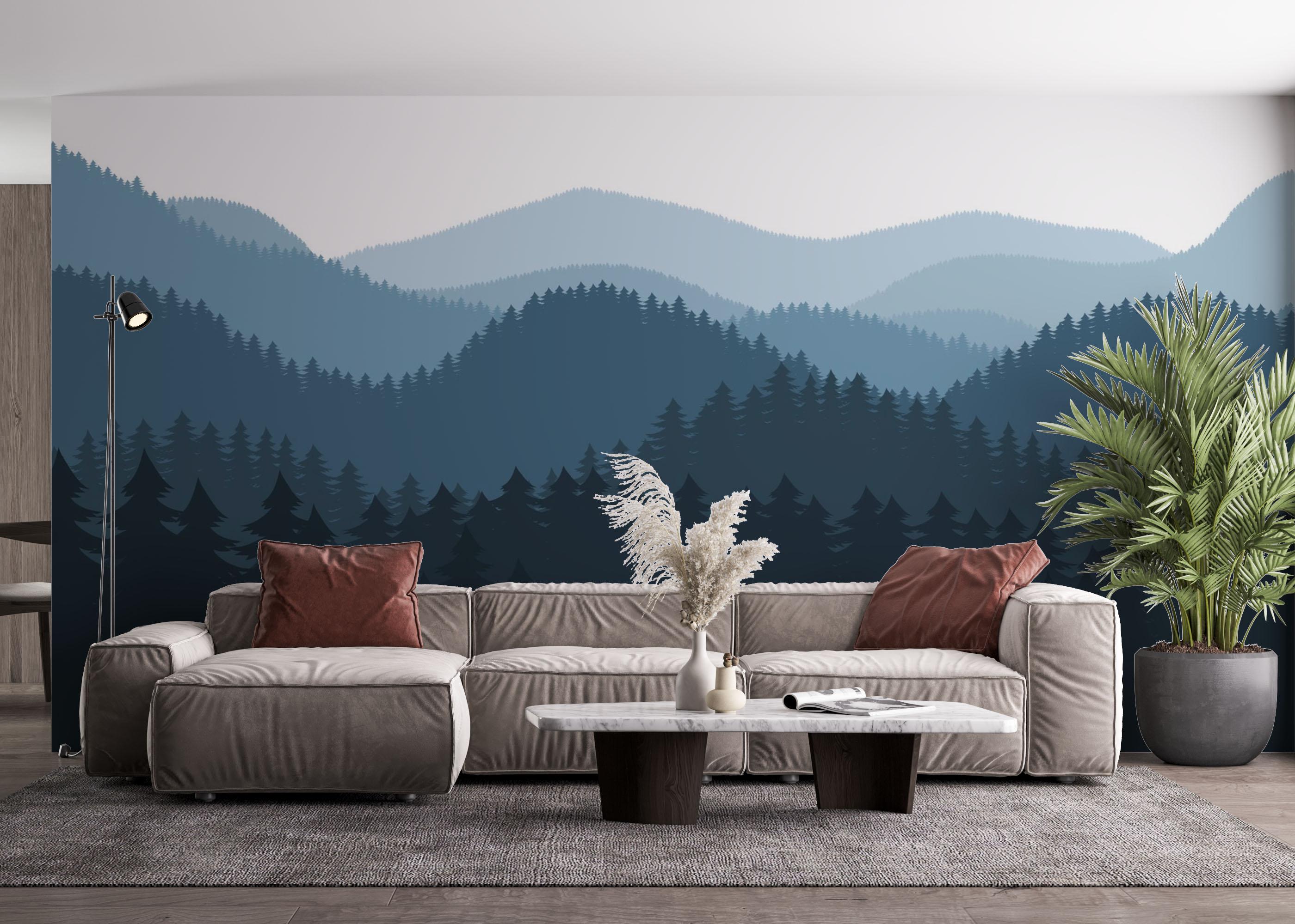 Fototapete Blue Forest Cartoon mockup 4