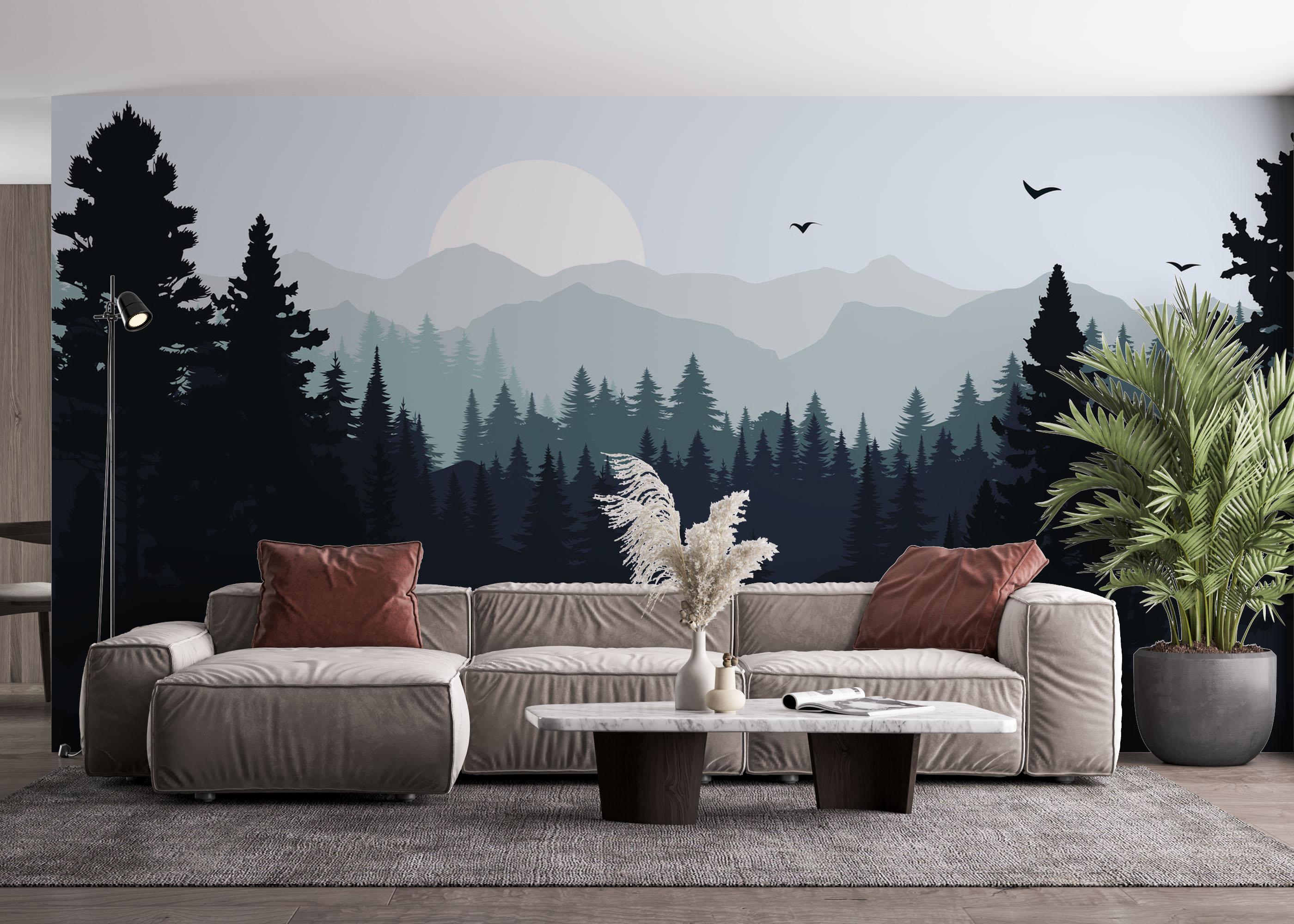 Fototapete Blue Forest Mountain mockup 4