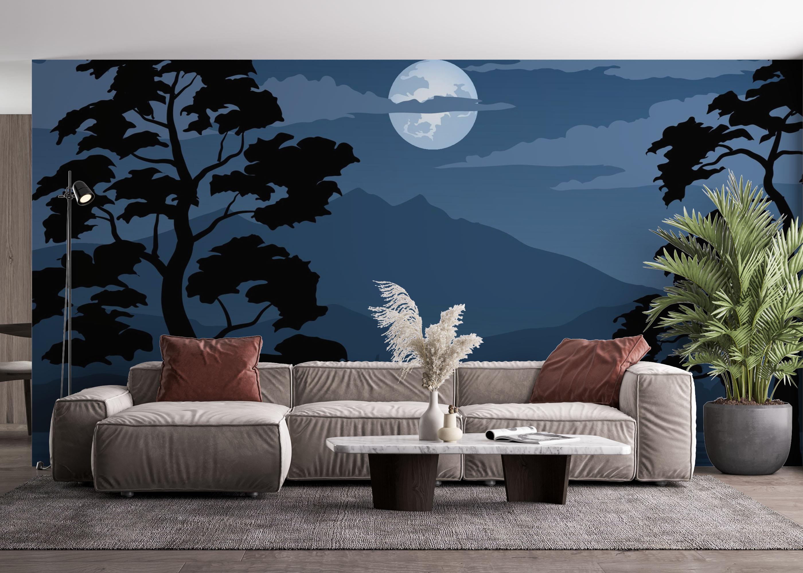 Fototapete Blue Moonlight Night mockup 4