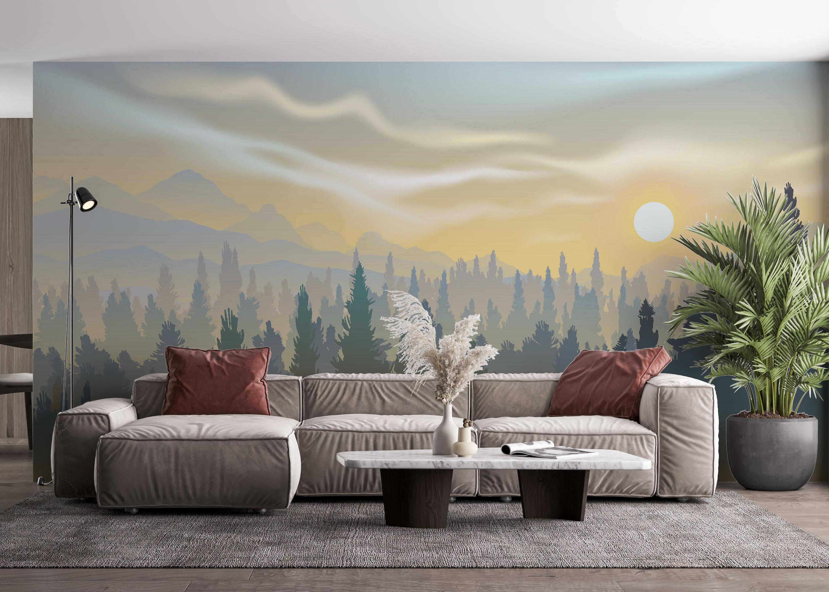 Fototapete Cream Foggy Forest mockup 4