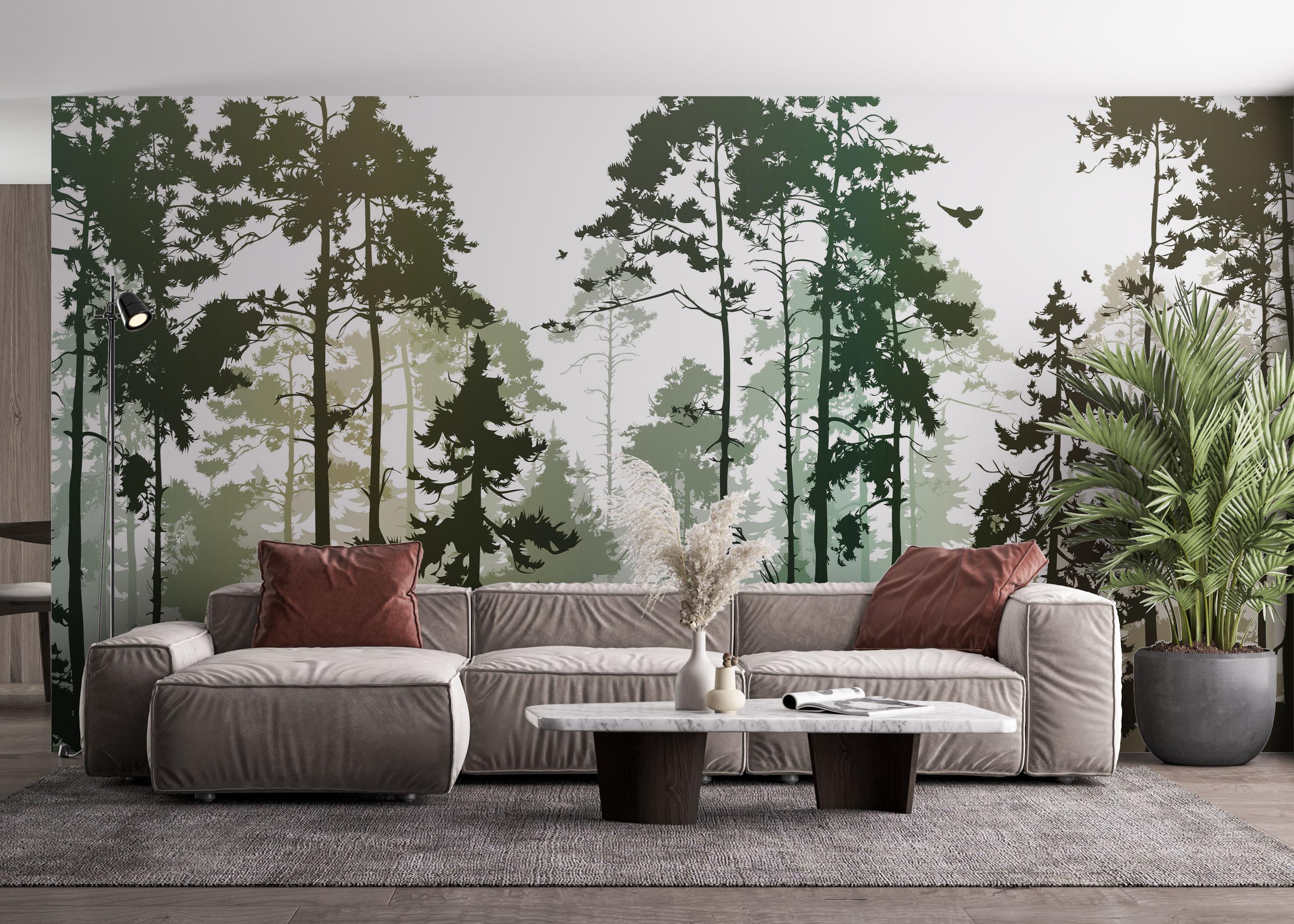 Fototapete Foggy Yellow Forest mockup 4