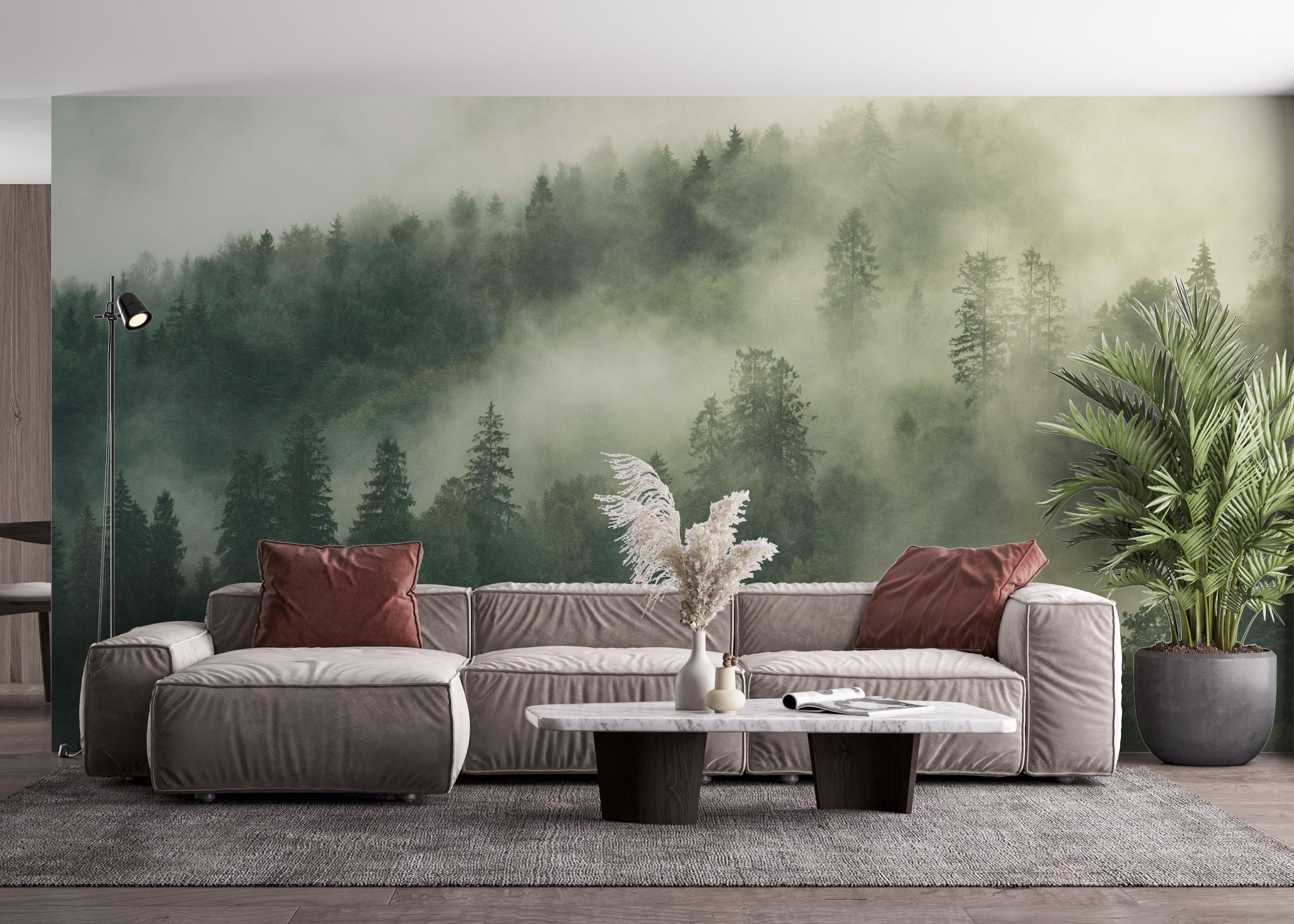 Fototapete Green Forest Fog mockup 4