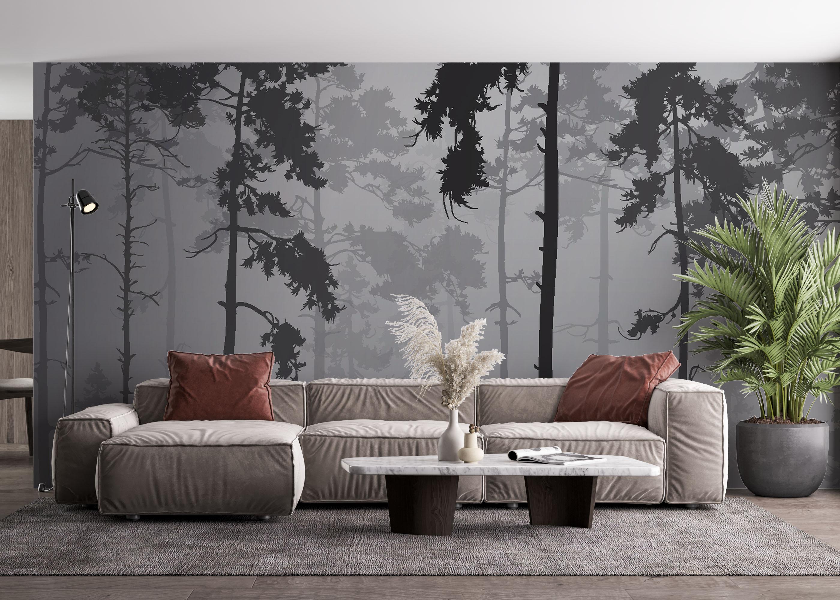 Fototapete Grey Foggy Forest mockup 4