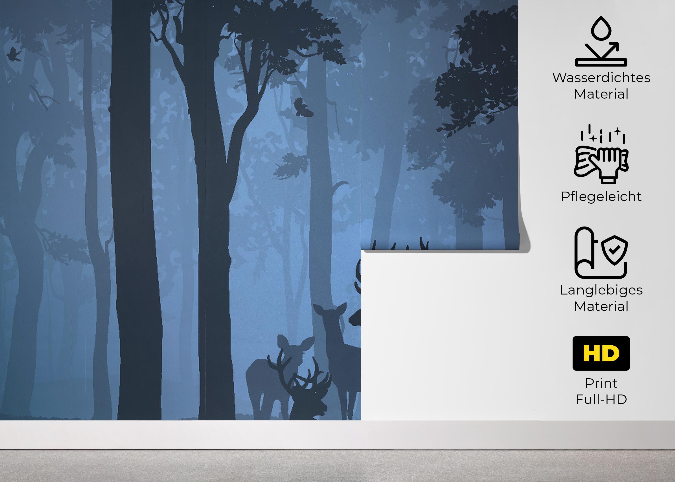 Fototapete Blue Forest Deer mockup 5