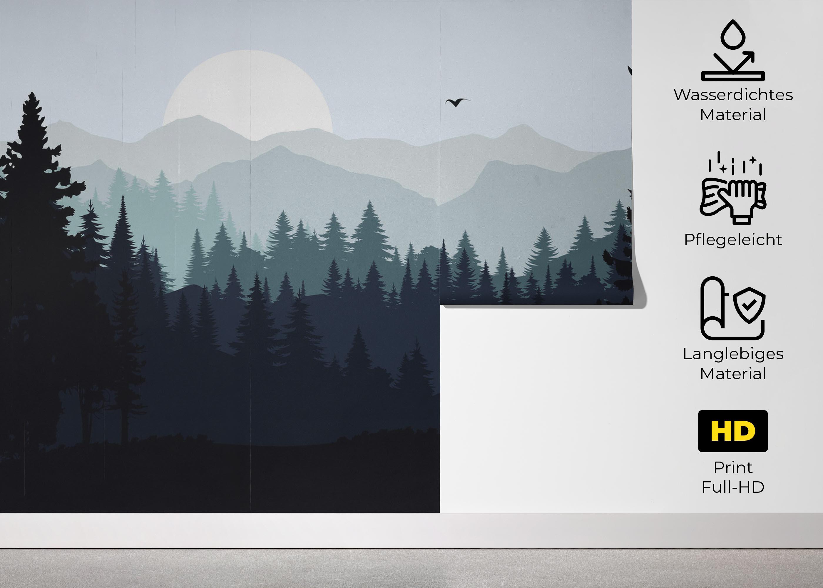Fototapete Blue Forest Mountain mockup 5