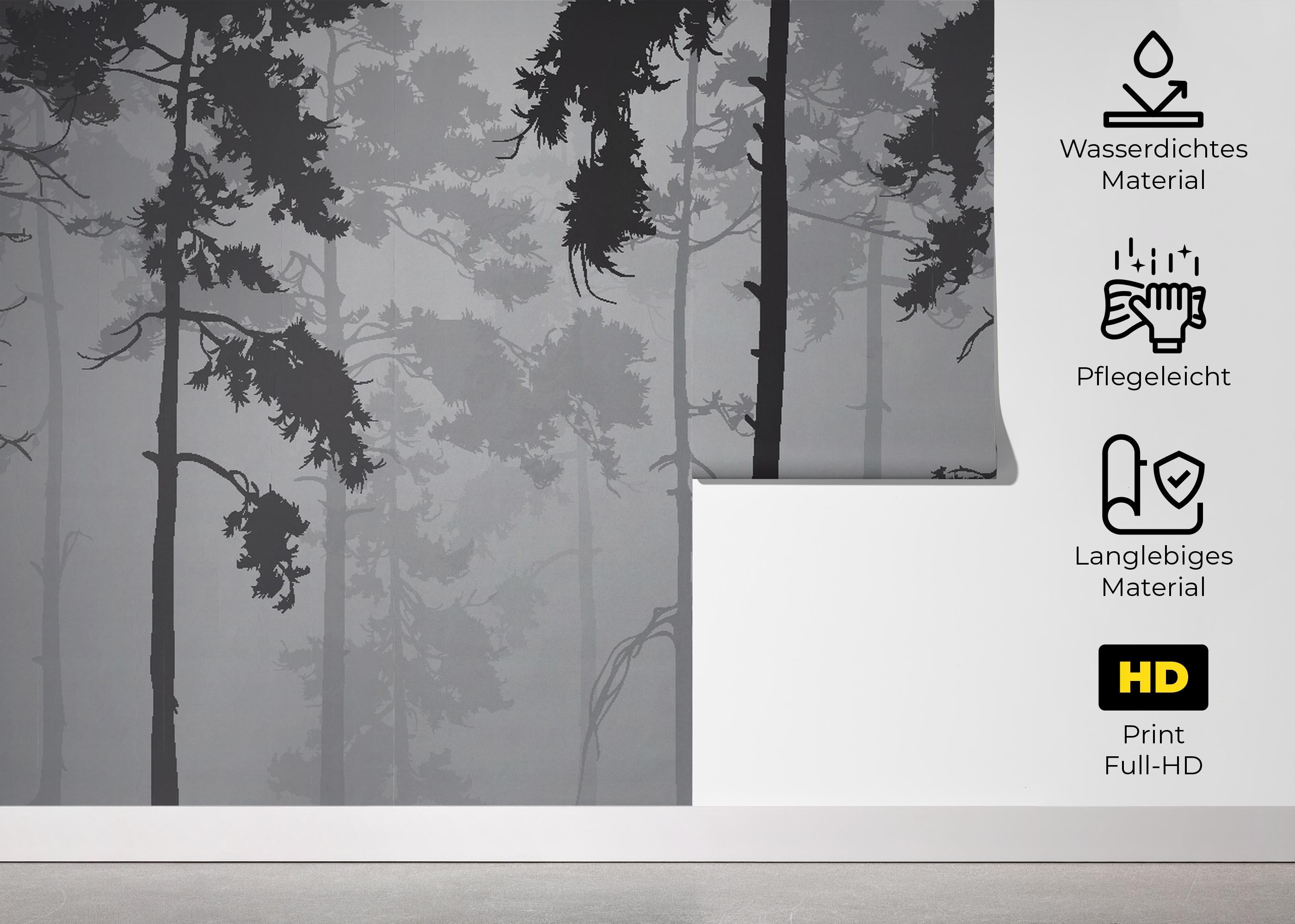 Fototapete Grey Foggy Forest mockup 5