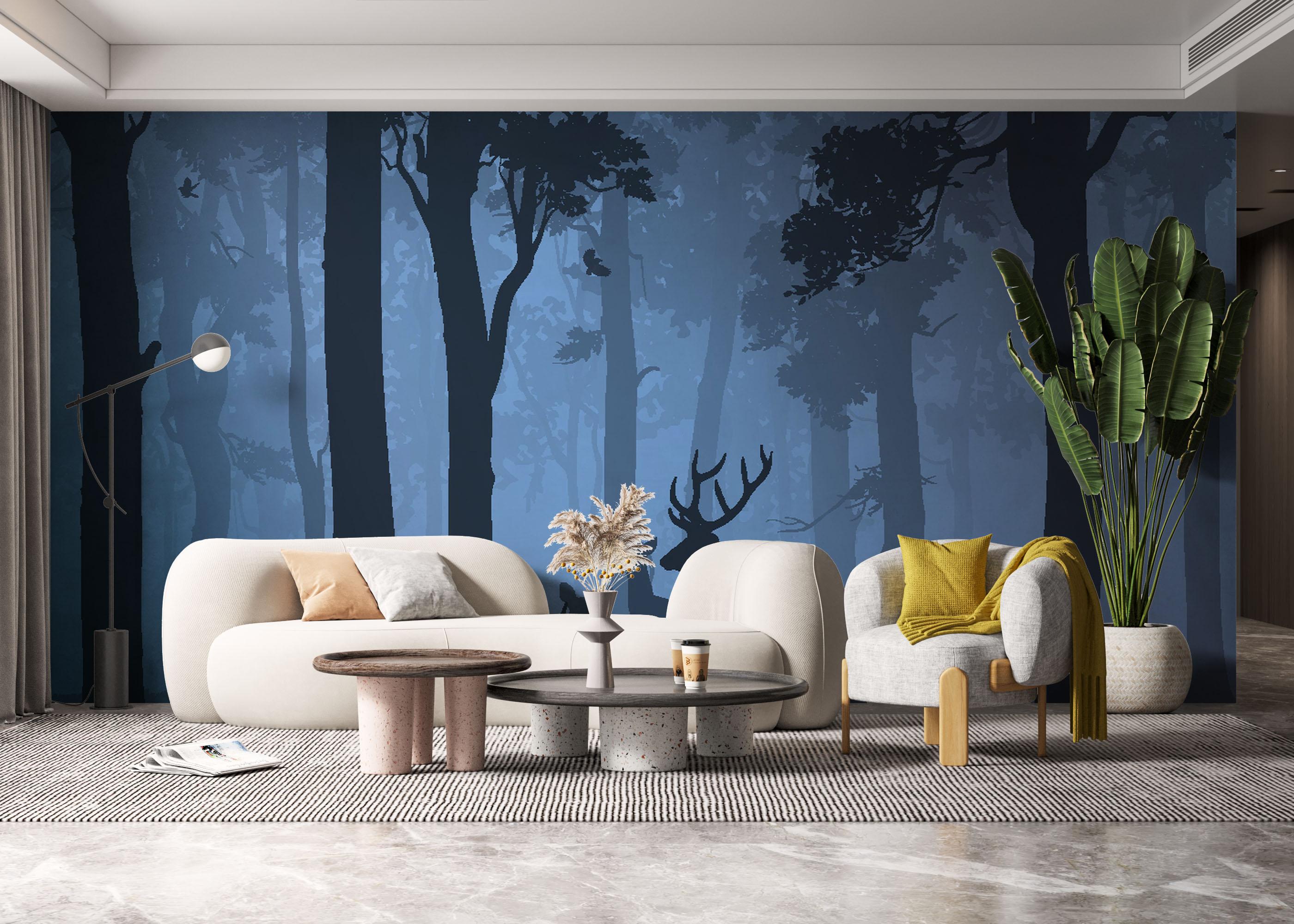 Fototapete Blue Forest Deer mockup 6
