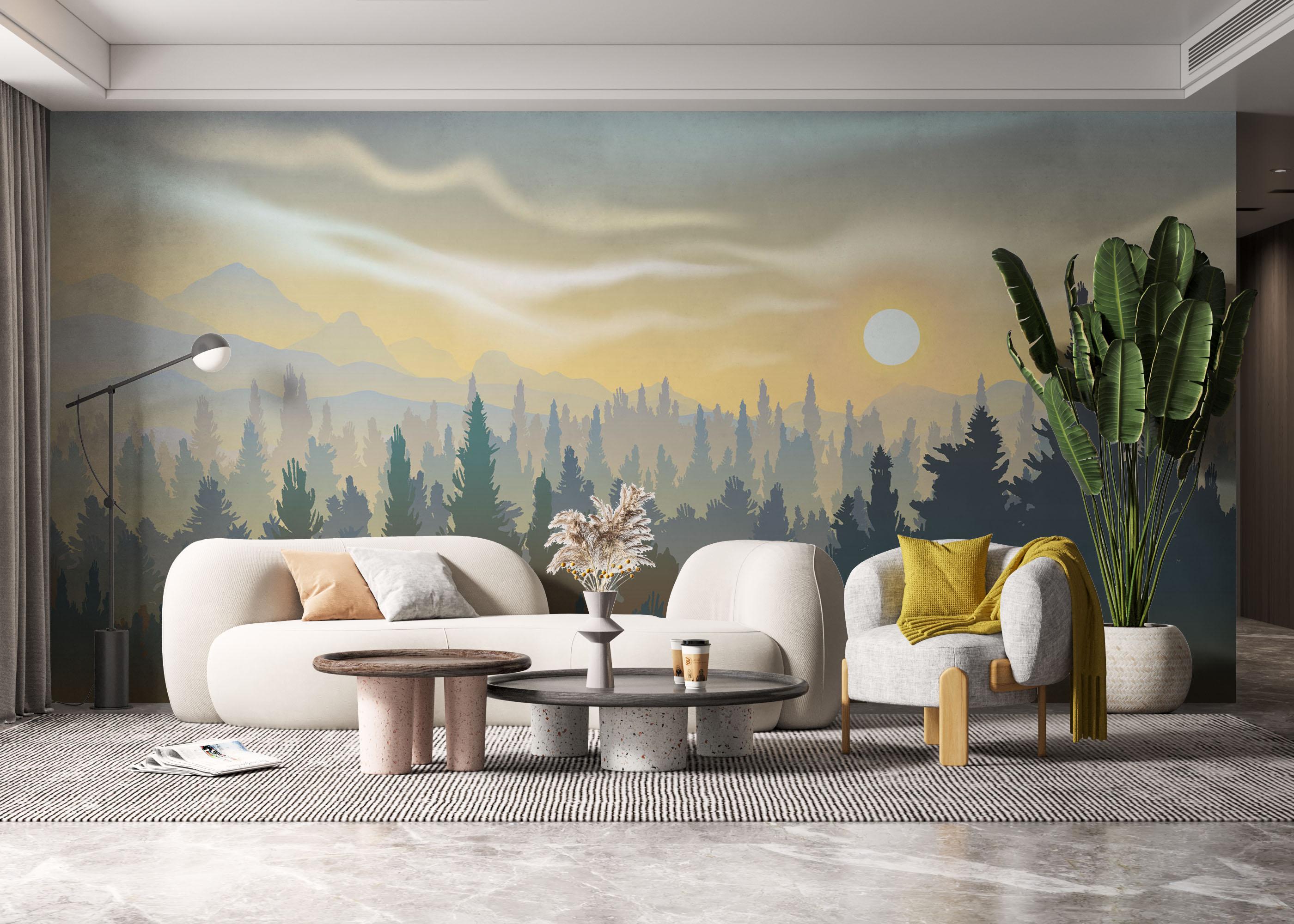 Fototapete Cream Foggy Forest mockup 6