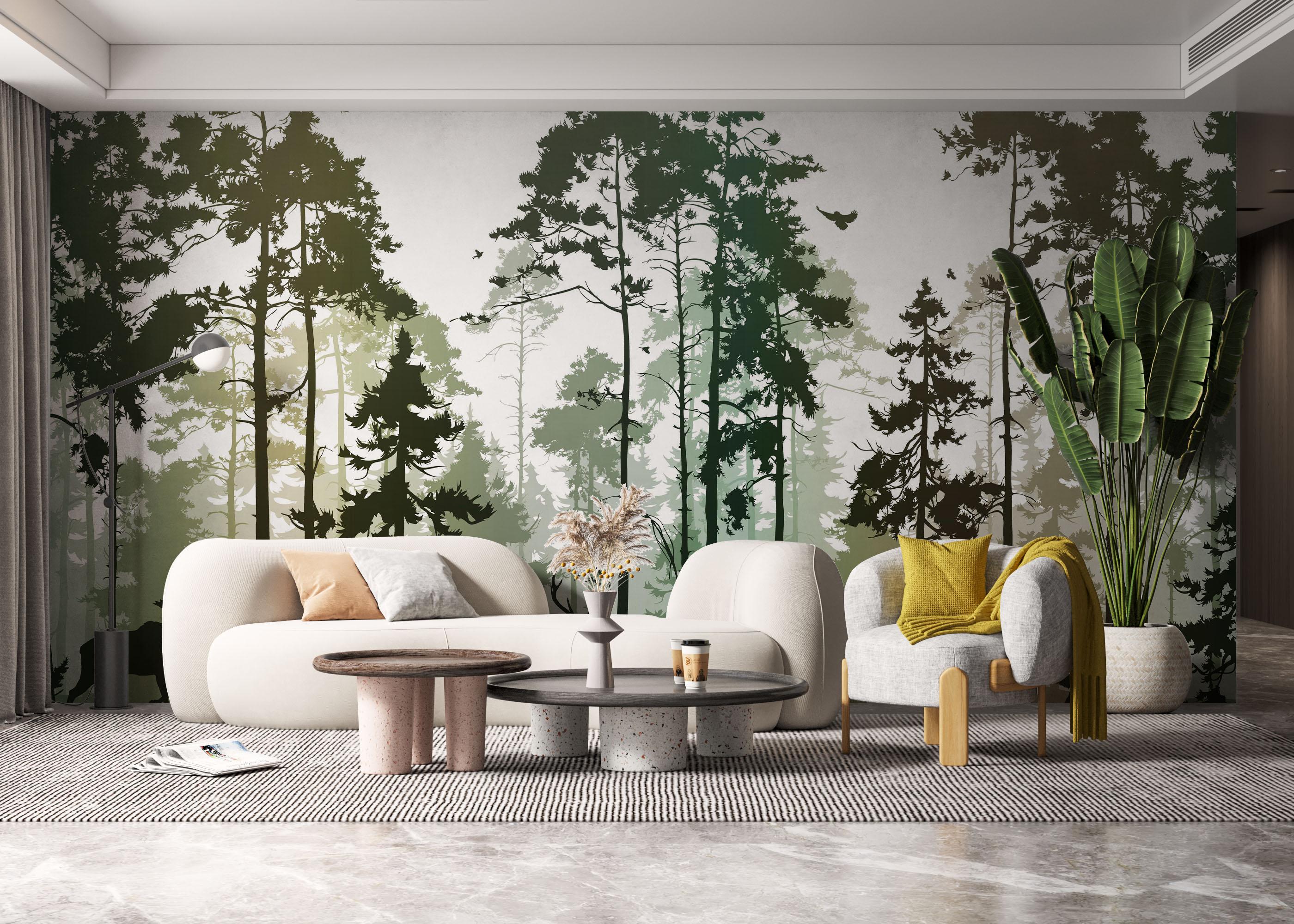 Fototapete Foggy Yellow Forest mockup 6