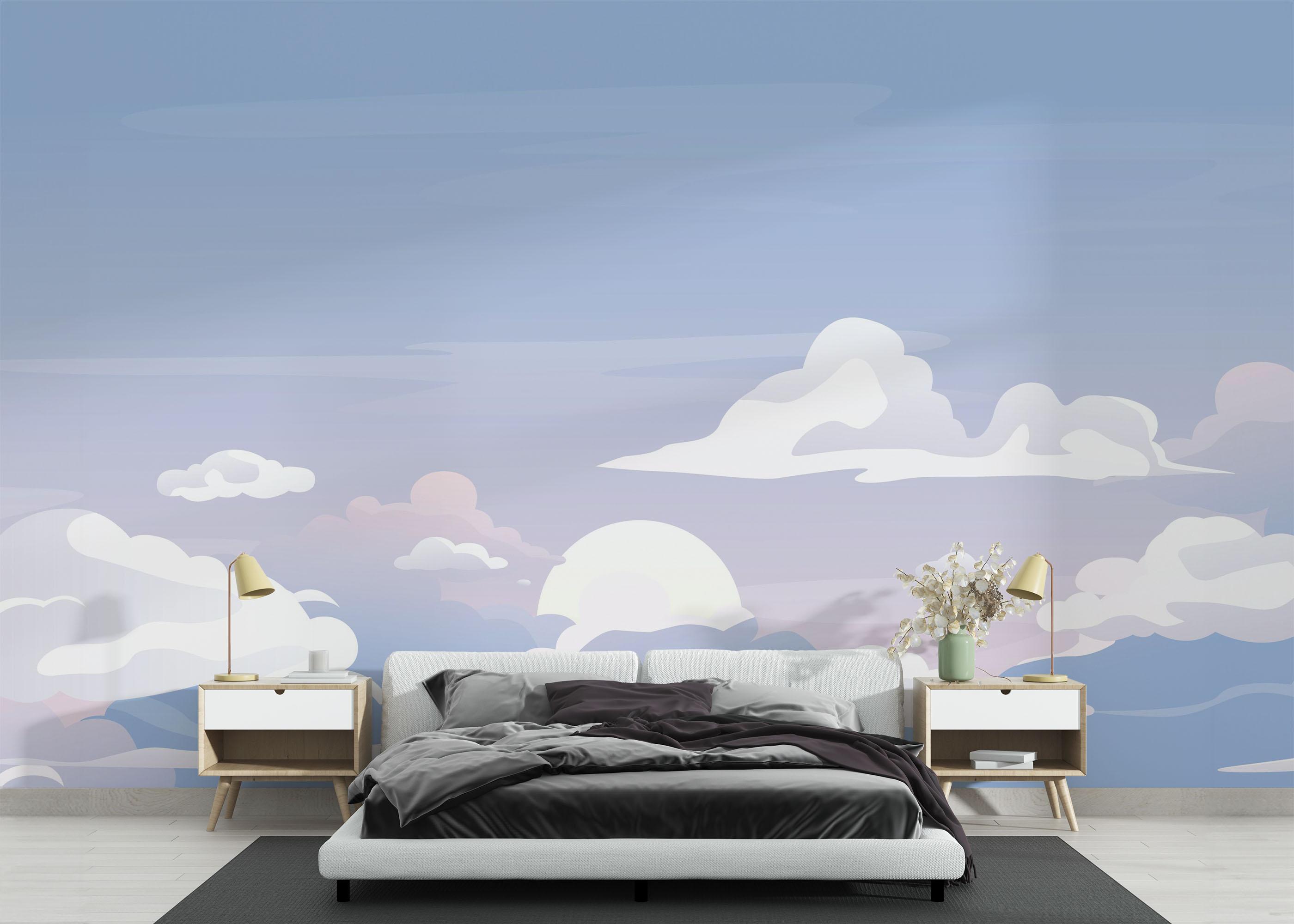 Fototapete Cartoon Clouds Art mockup 3