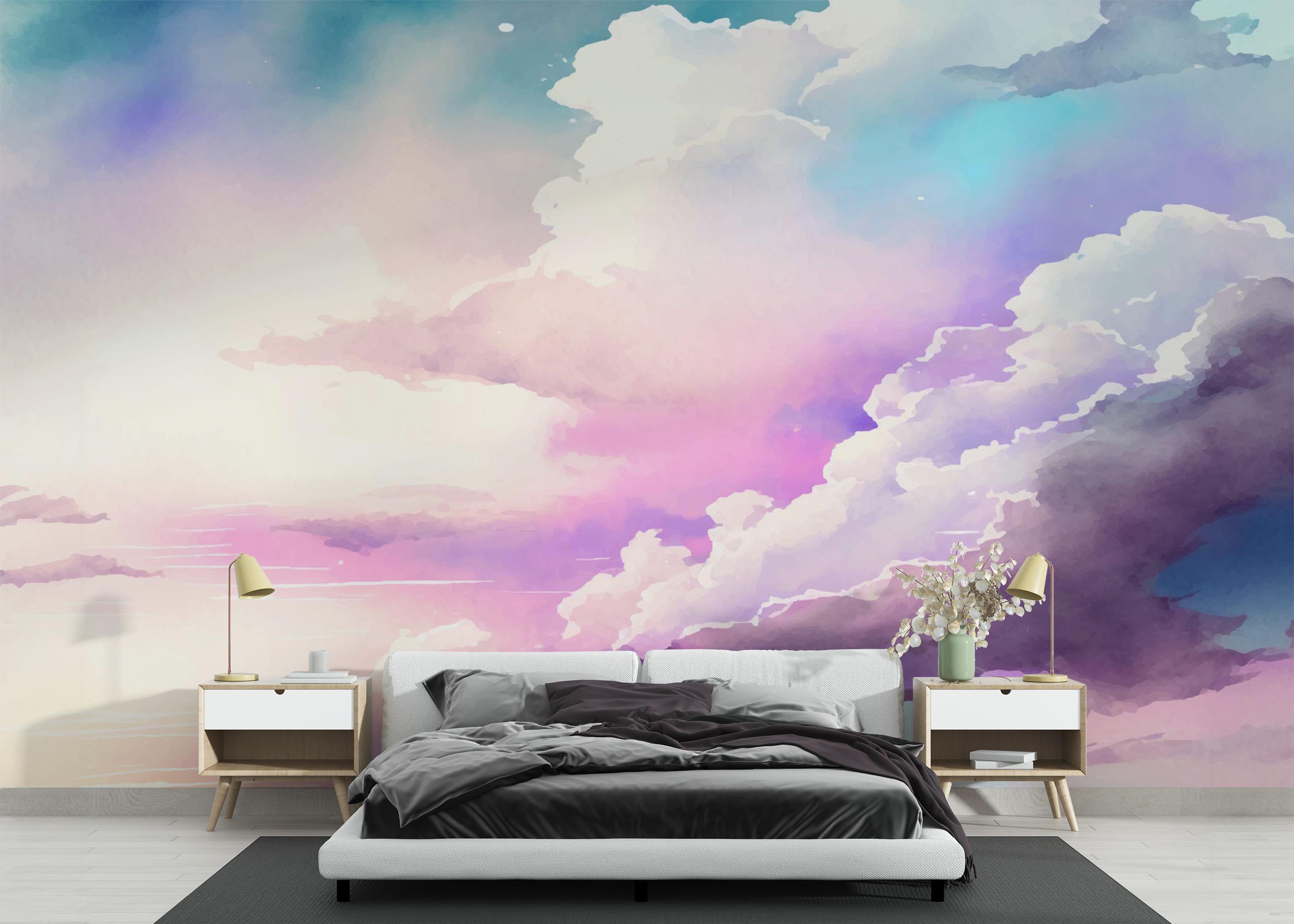 Fototapete Watercolor Purple Sky mockup 3