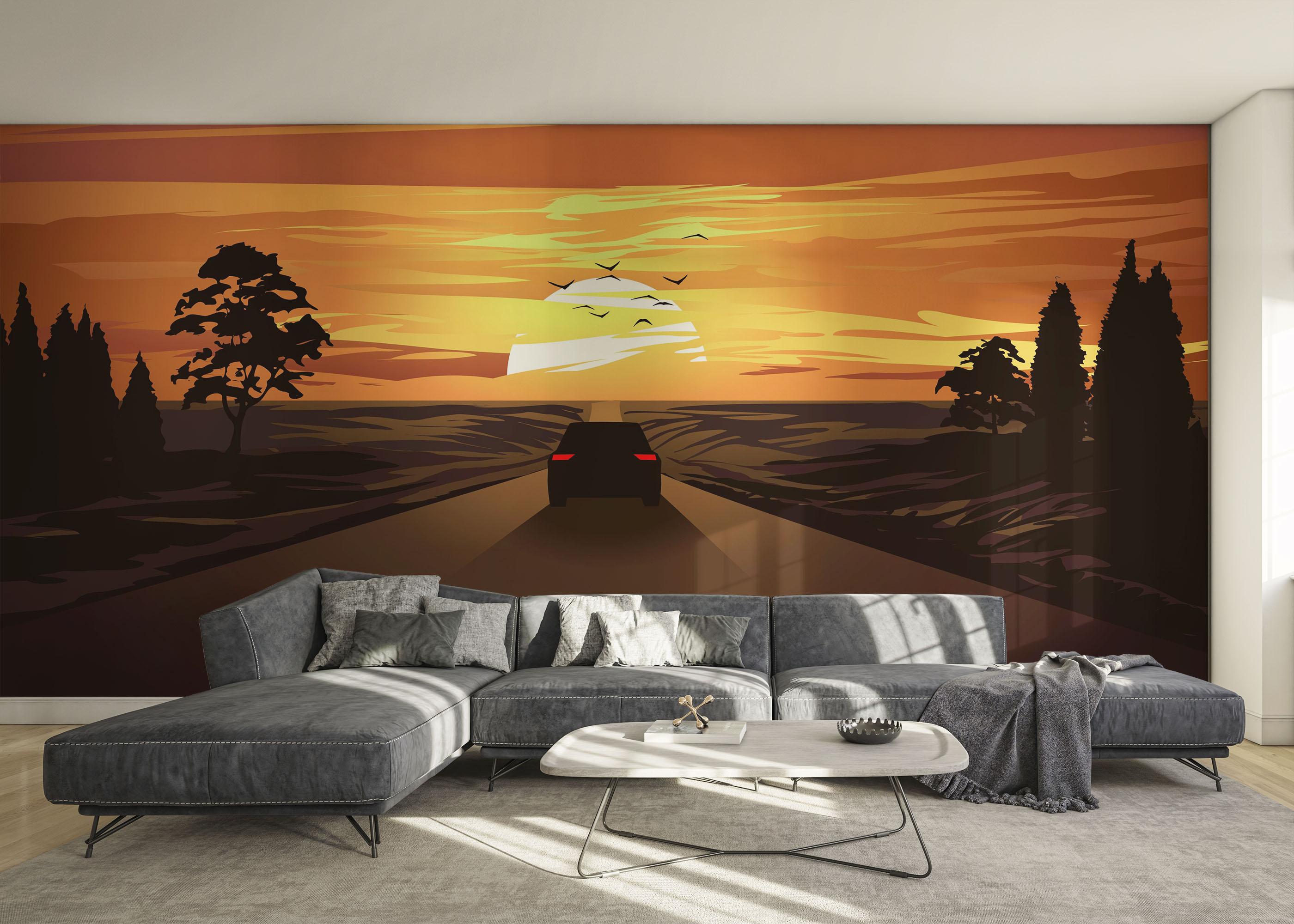 Fototapete Car Sunset Desert mockup 0