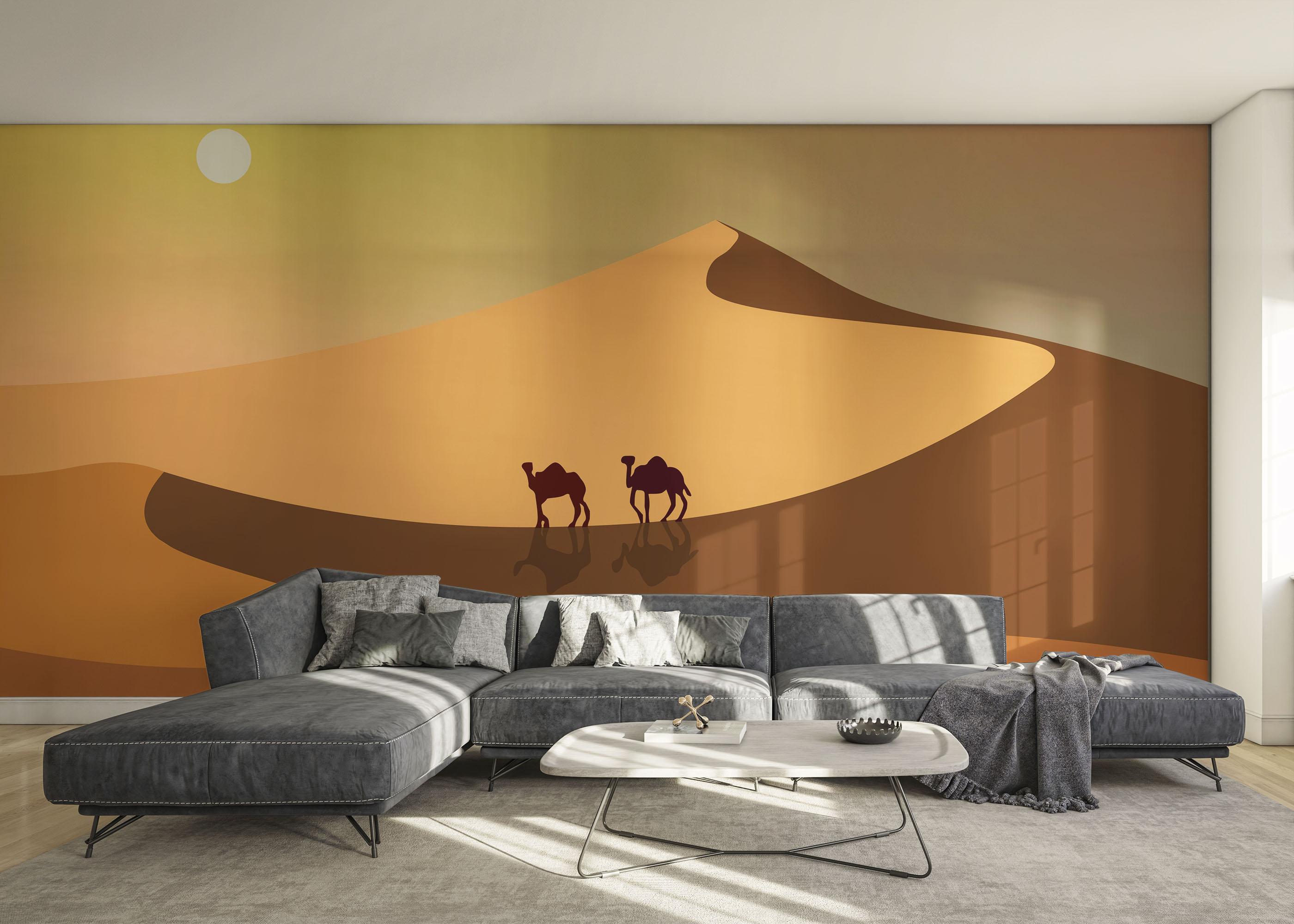 Fototapete Cream Dune Camels mockup 0