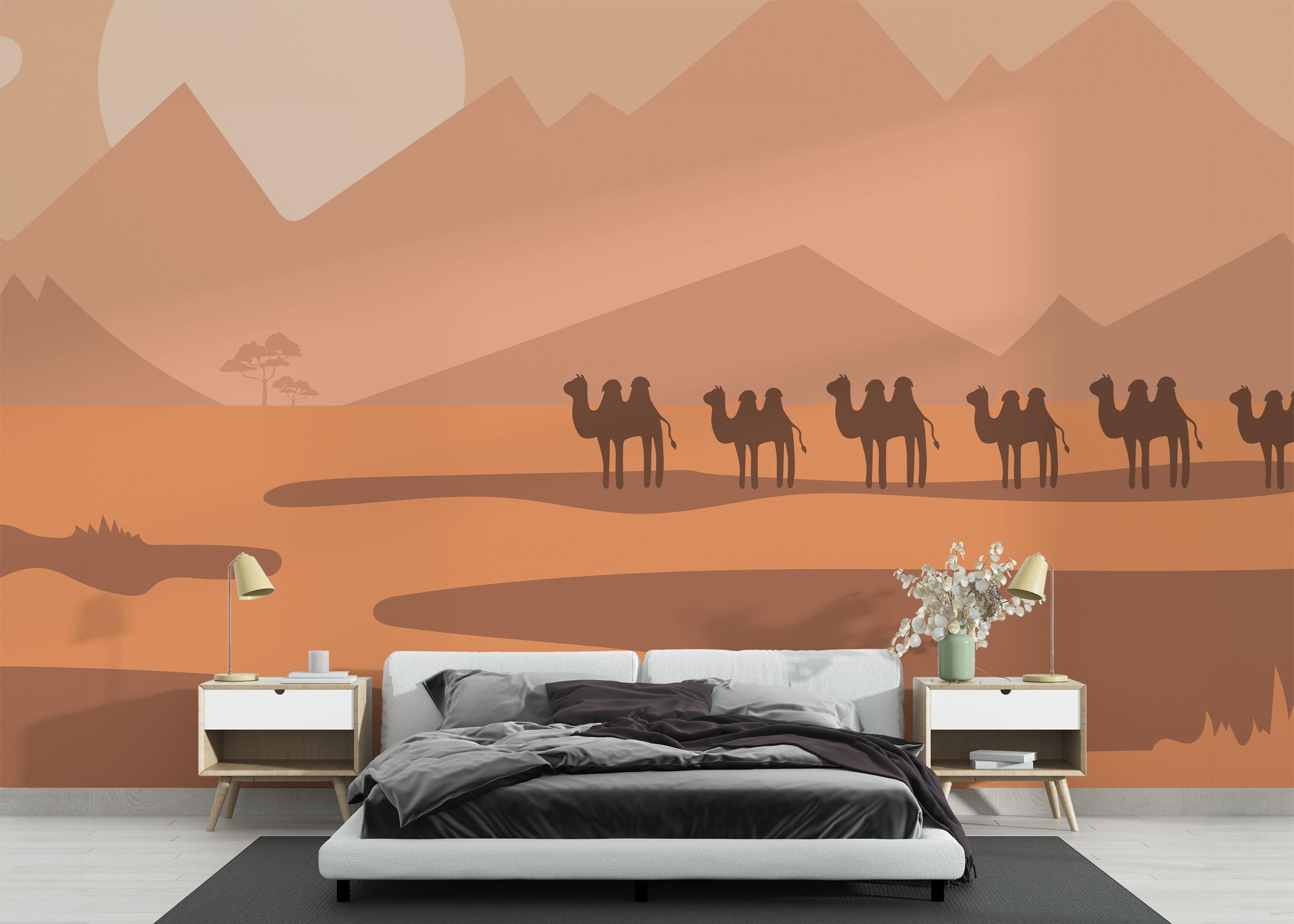 Fototapete Cream Desert Camels mockup 3