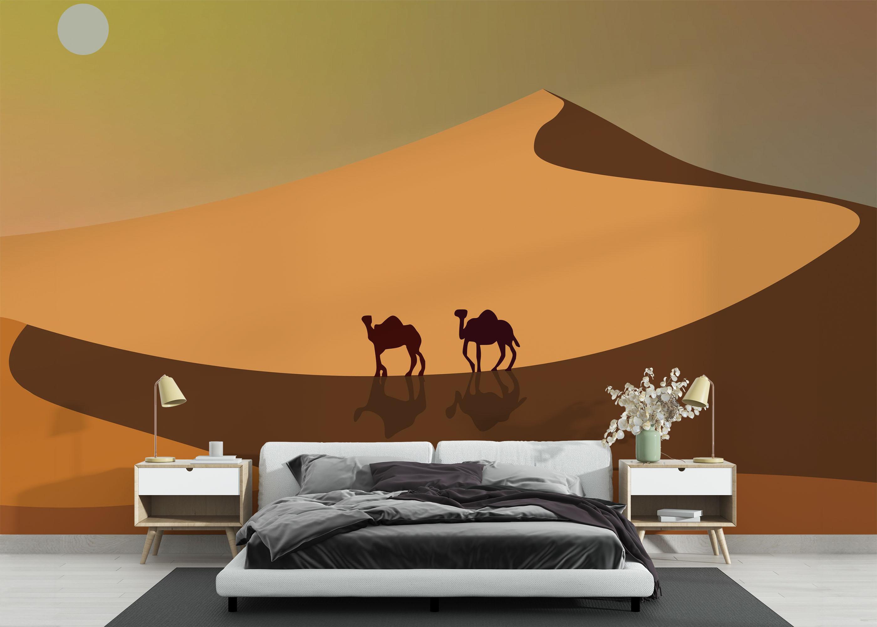 Fototapete Cream Dune Camels mockup 3
