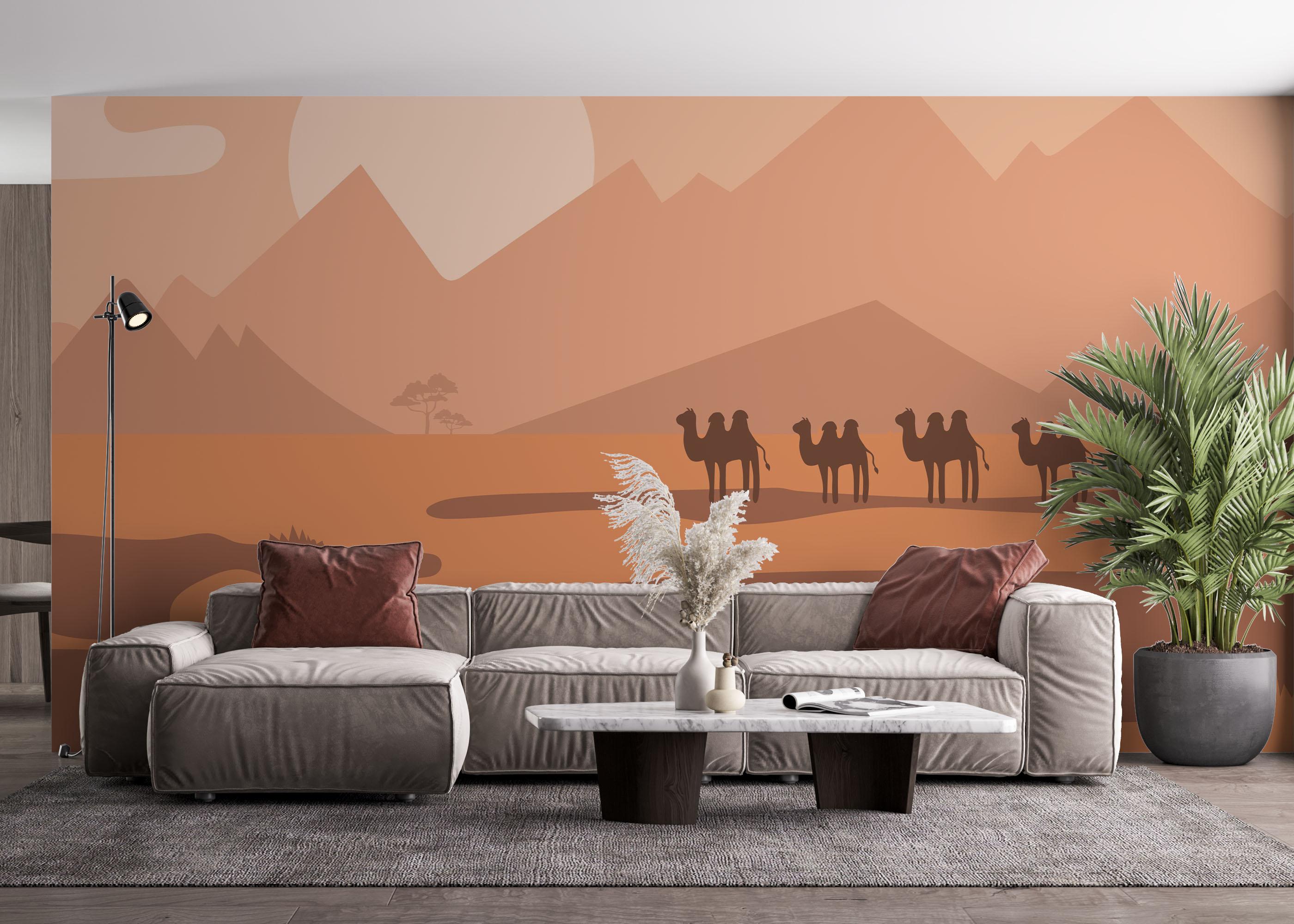 Fototapete Cream Desert Camels mockup 4