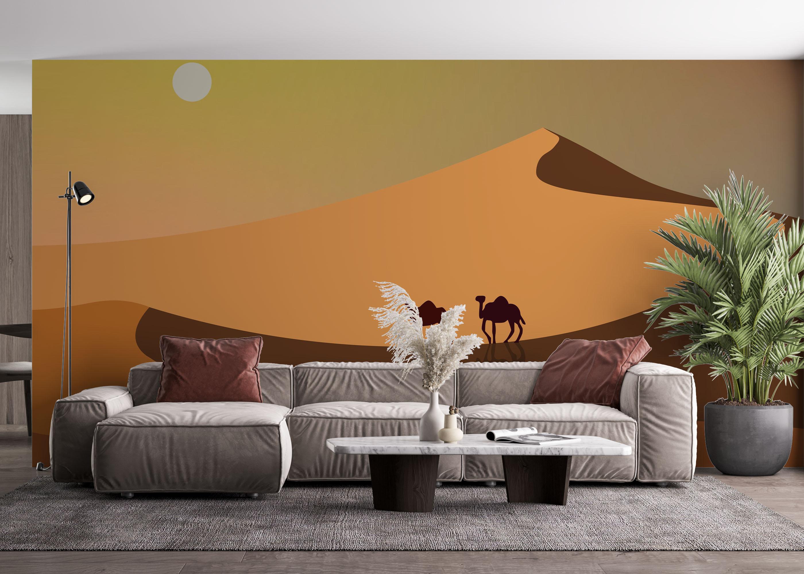 Fototapete Cream Dune Camels mockup 4