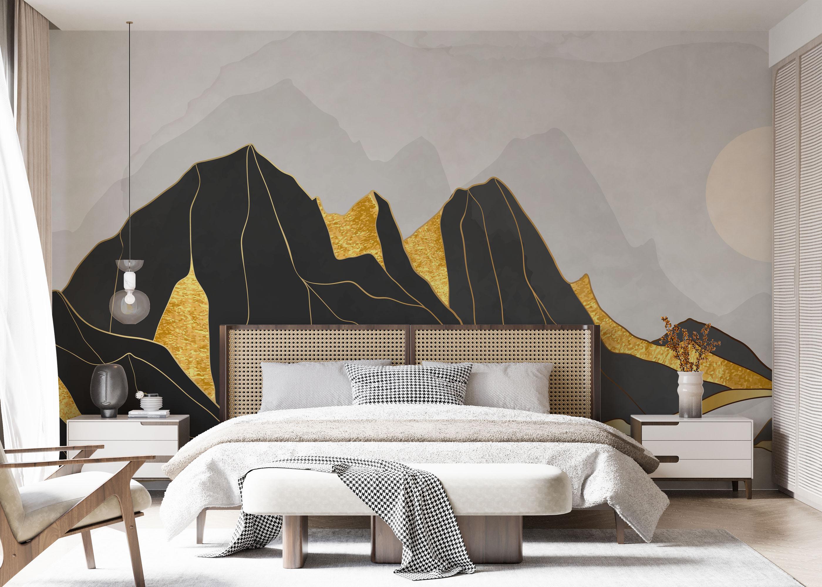 Fototapete Gold Black Mountain mockup 7