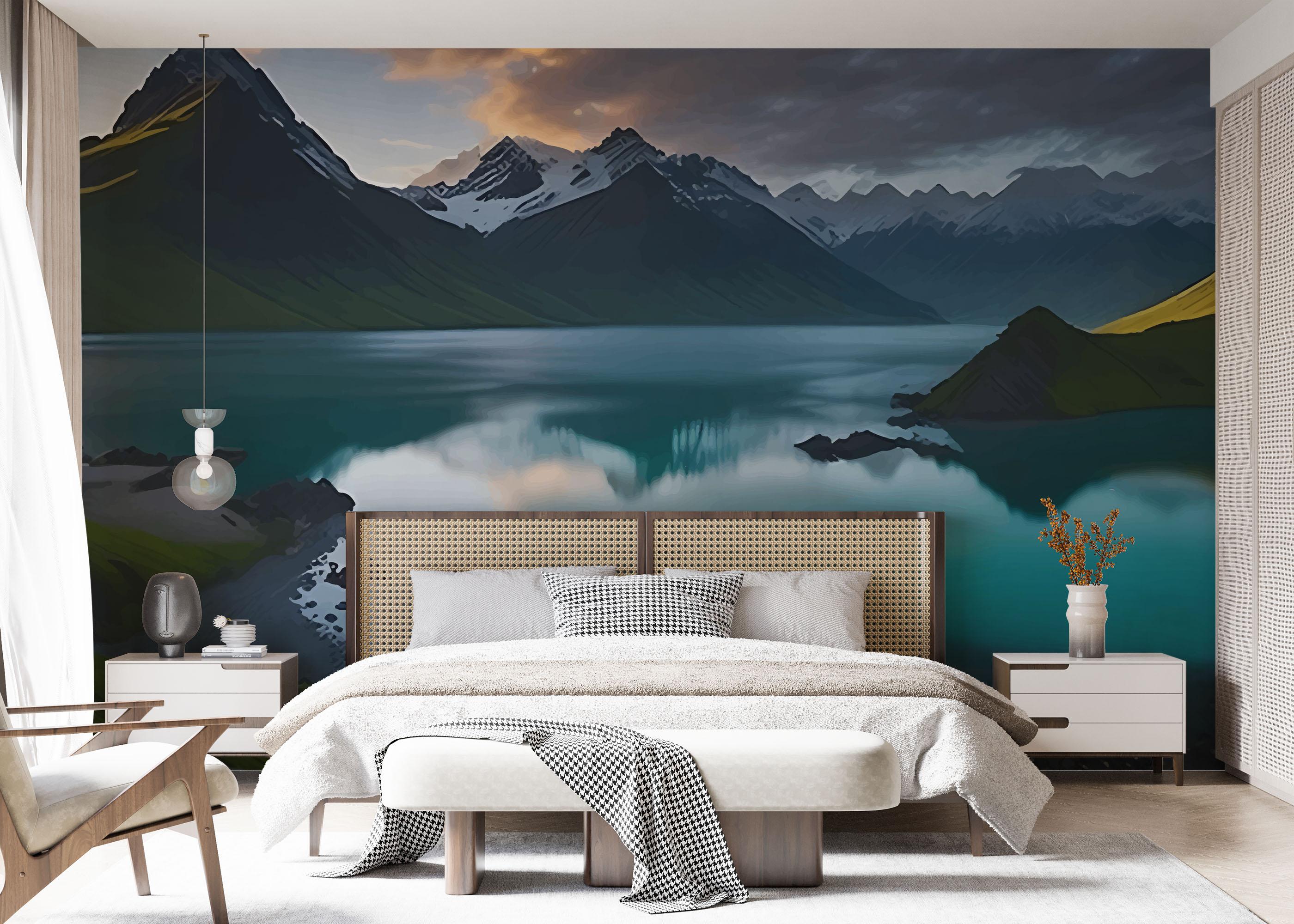 Fototapete Mountain Blue Lake mockup 7