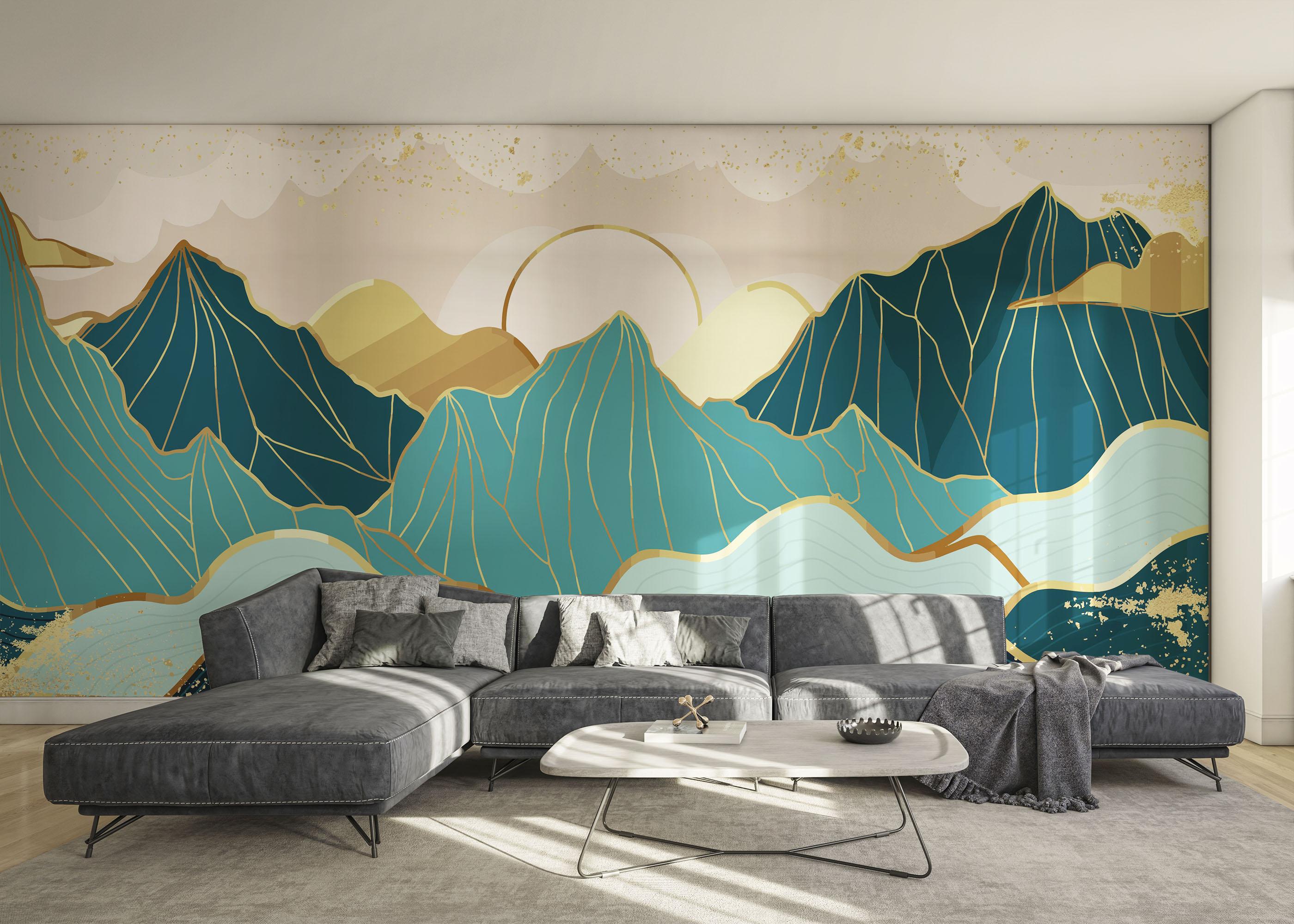 Fototapete Blue Gold Mountain mockup 0