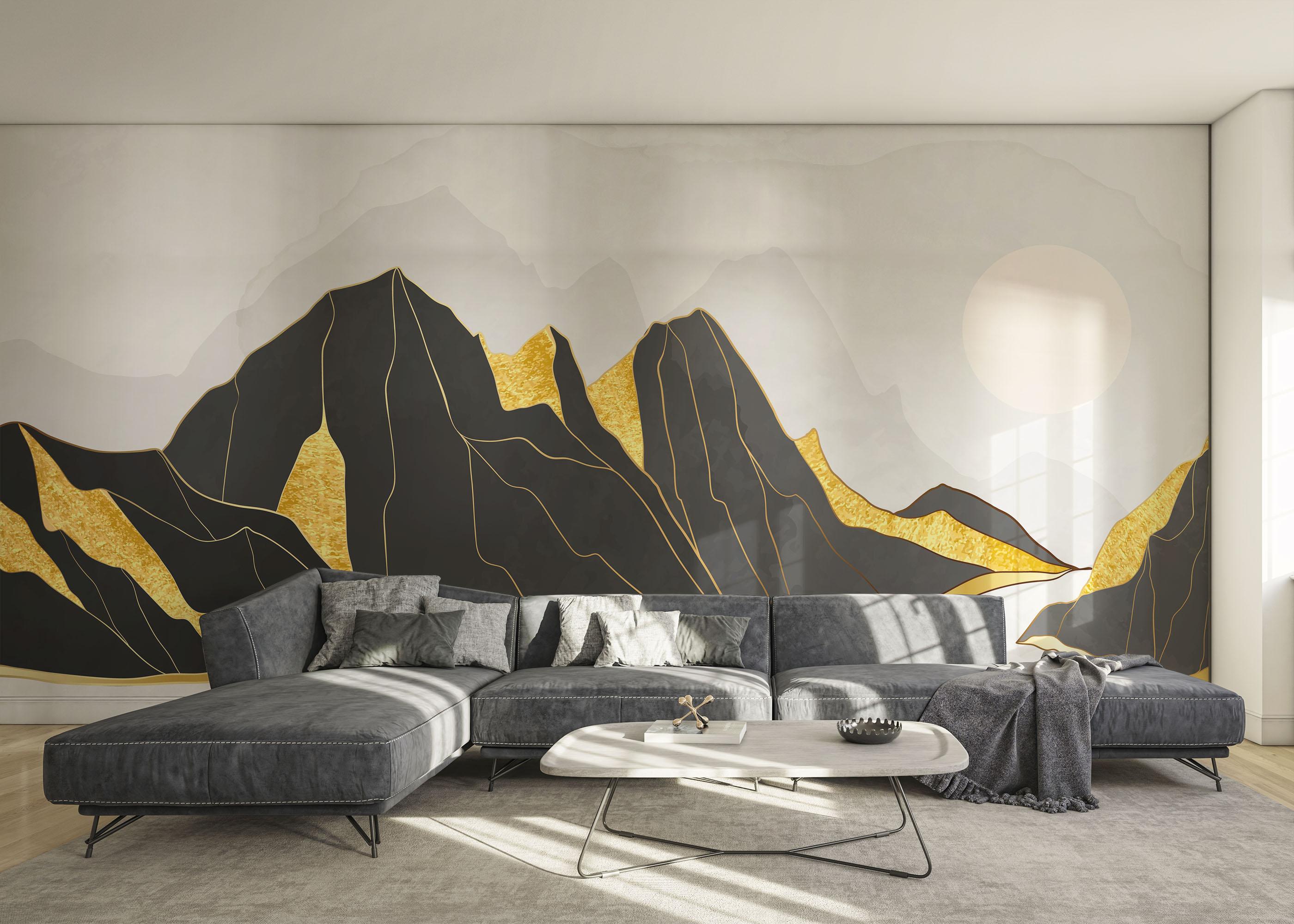 Fototapete Gold Black Mountain mockup 0