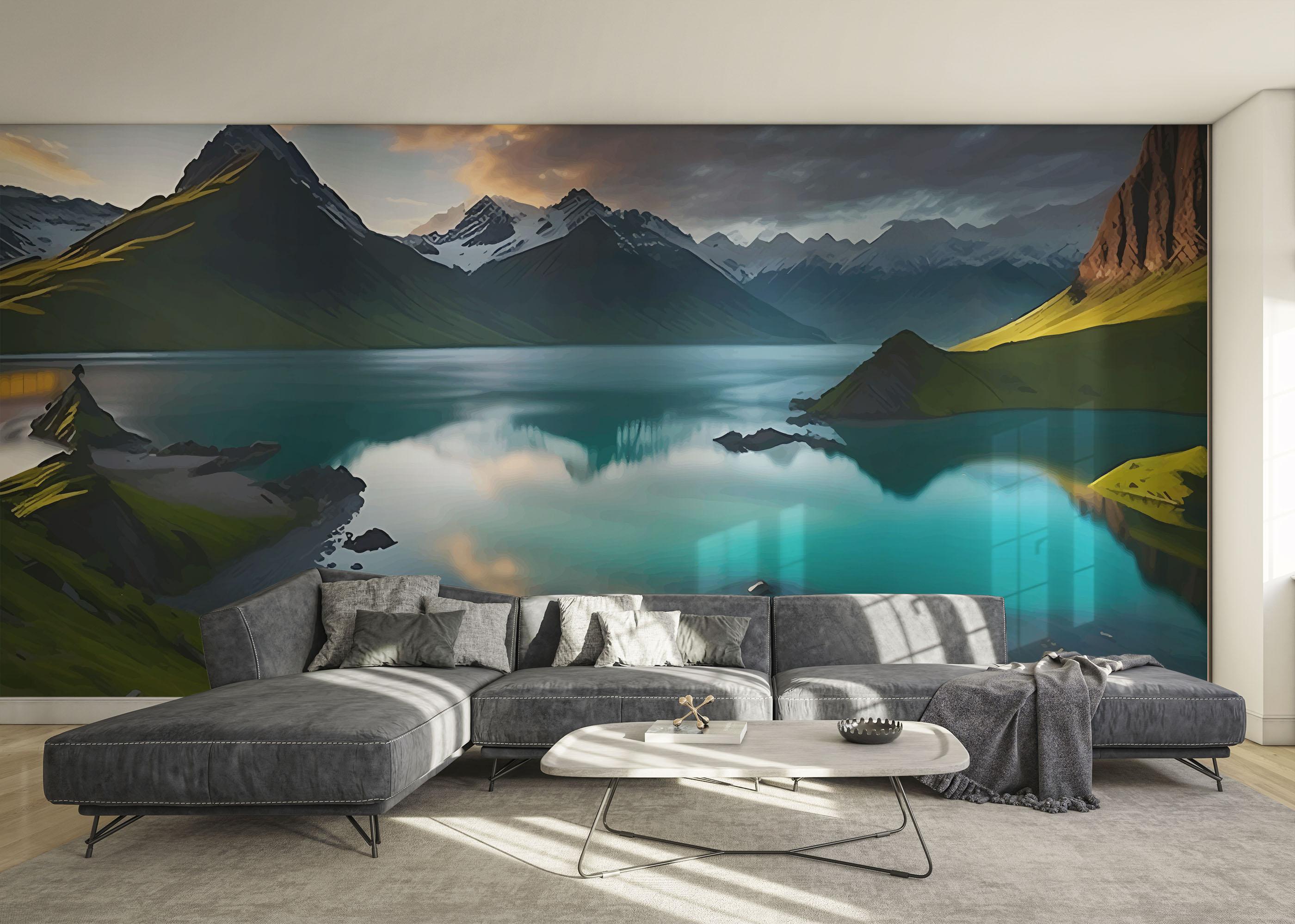 Fototapete Mountain Blue Lake mockup 0