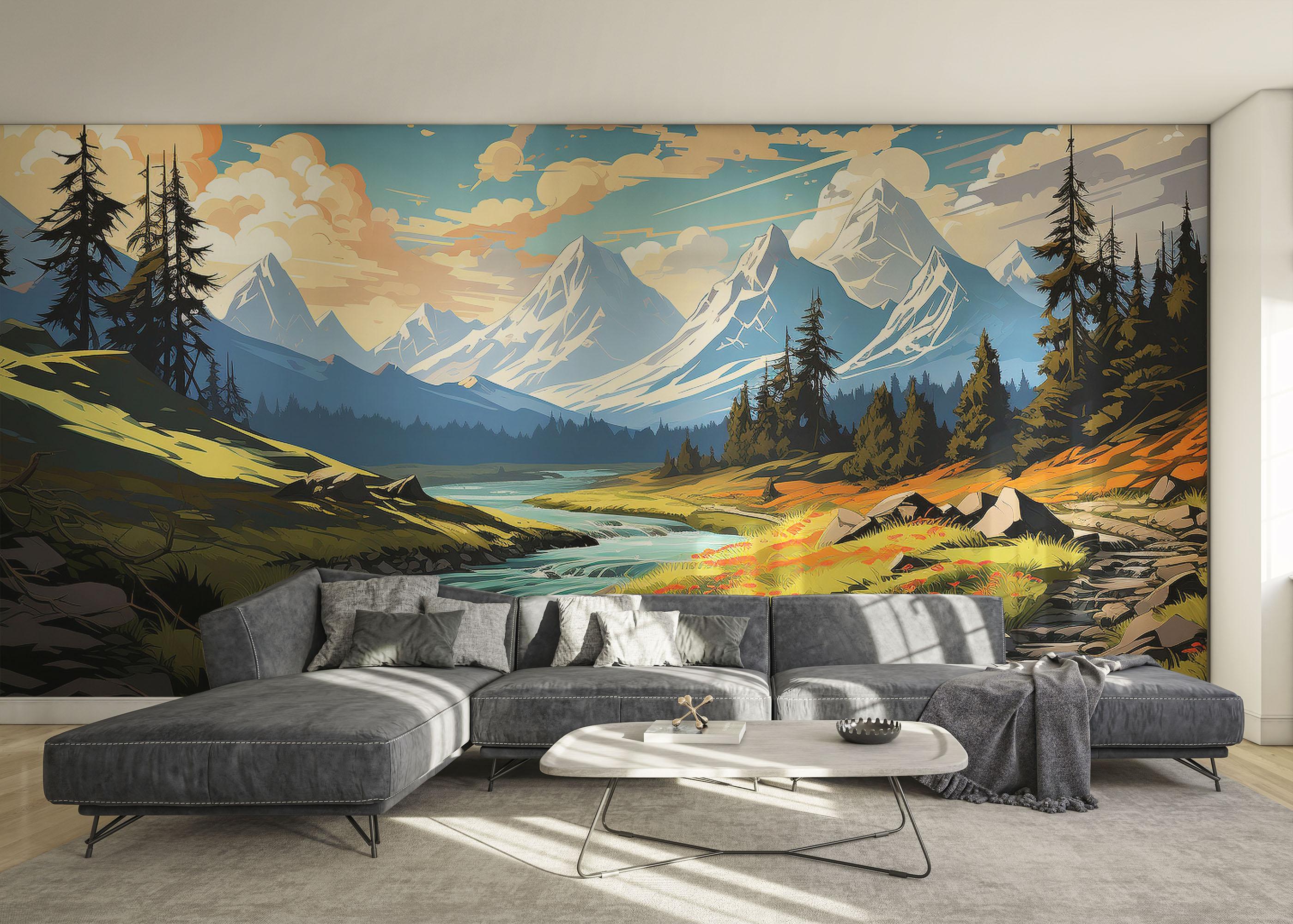 Fototapete Mountain Cartoon View mockup 0