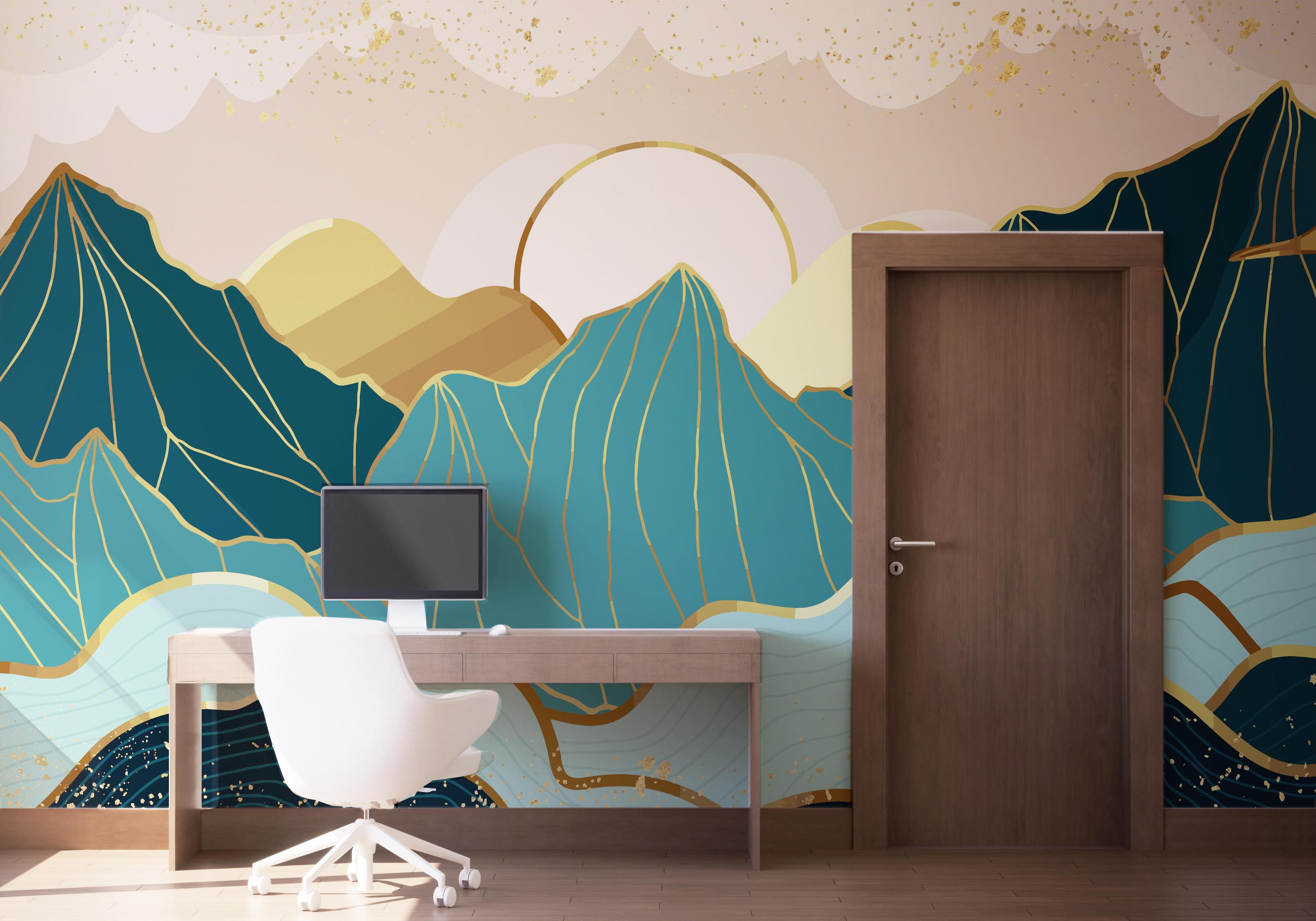 Fototapete Blue Gold Mountain mockup 1